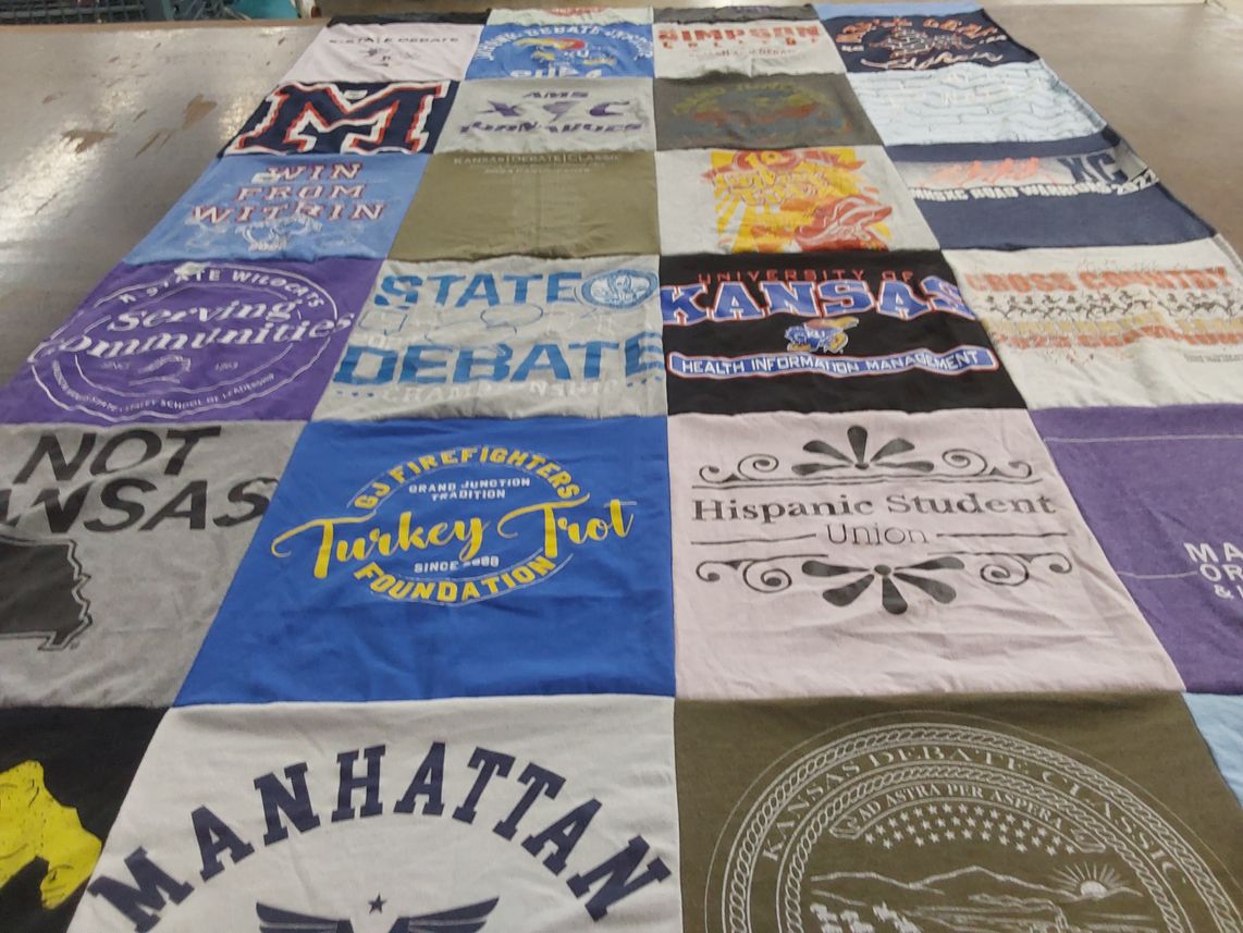 T-shirt quilt from university of kansas by Aspen from KS