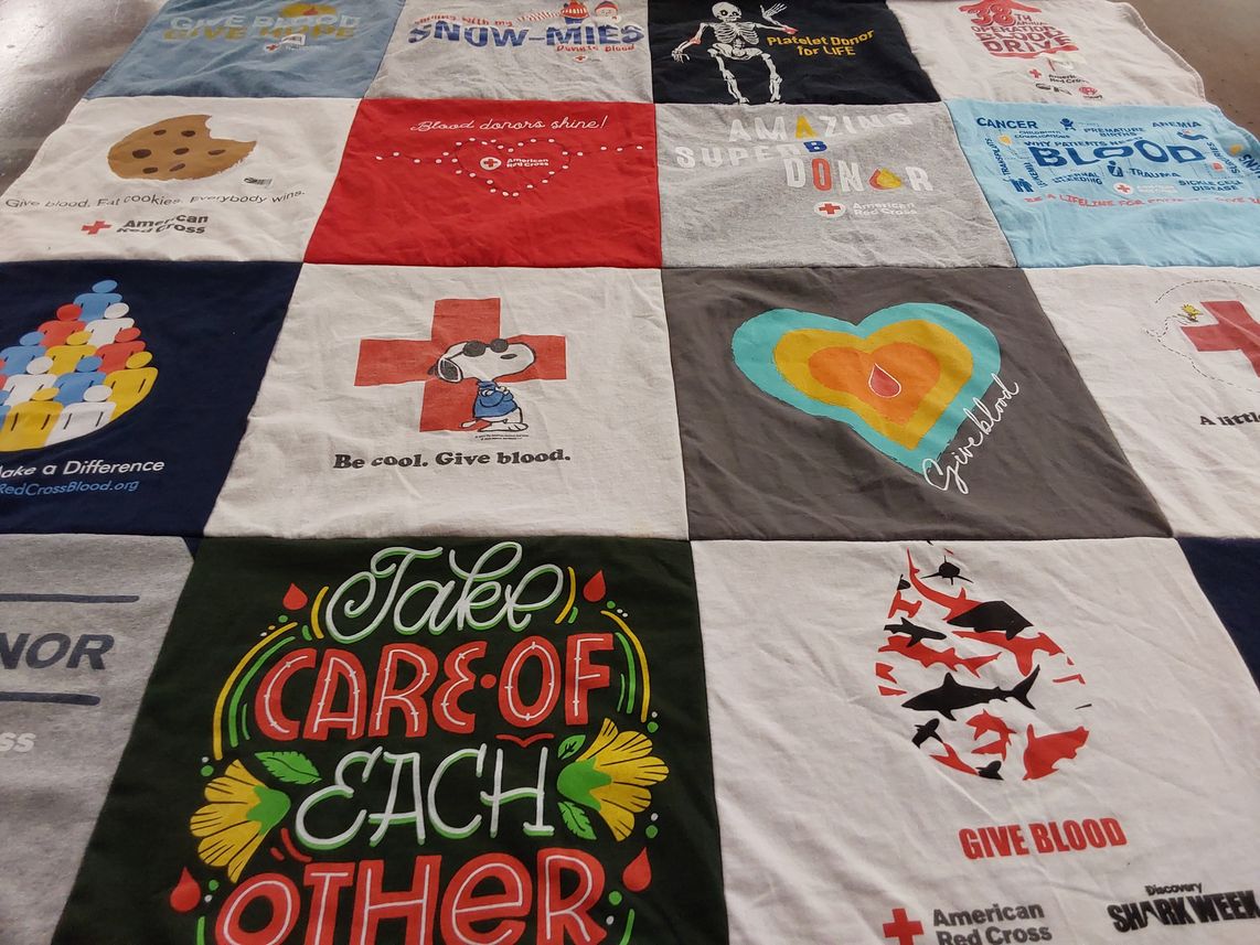 T-shirt quilt with blood donation, community service themes by JOHANNA from NC