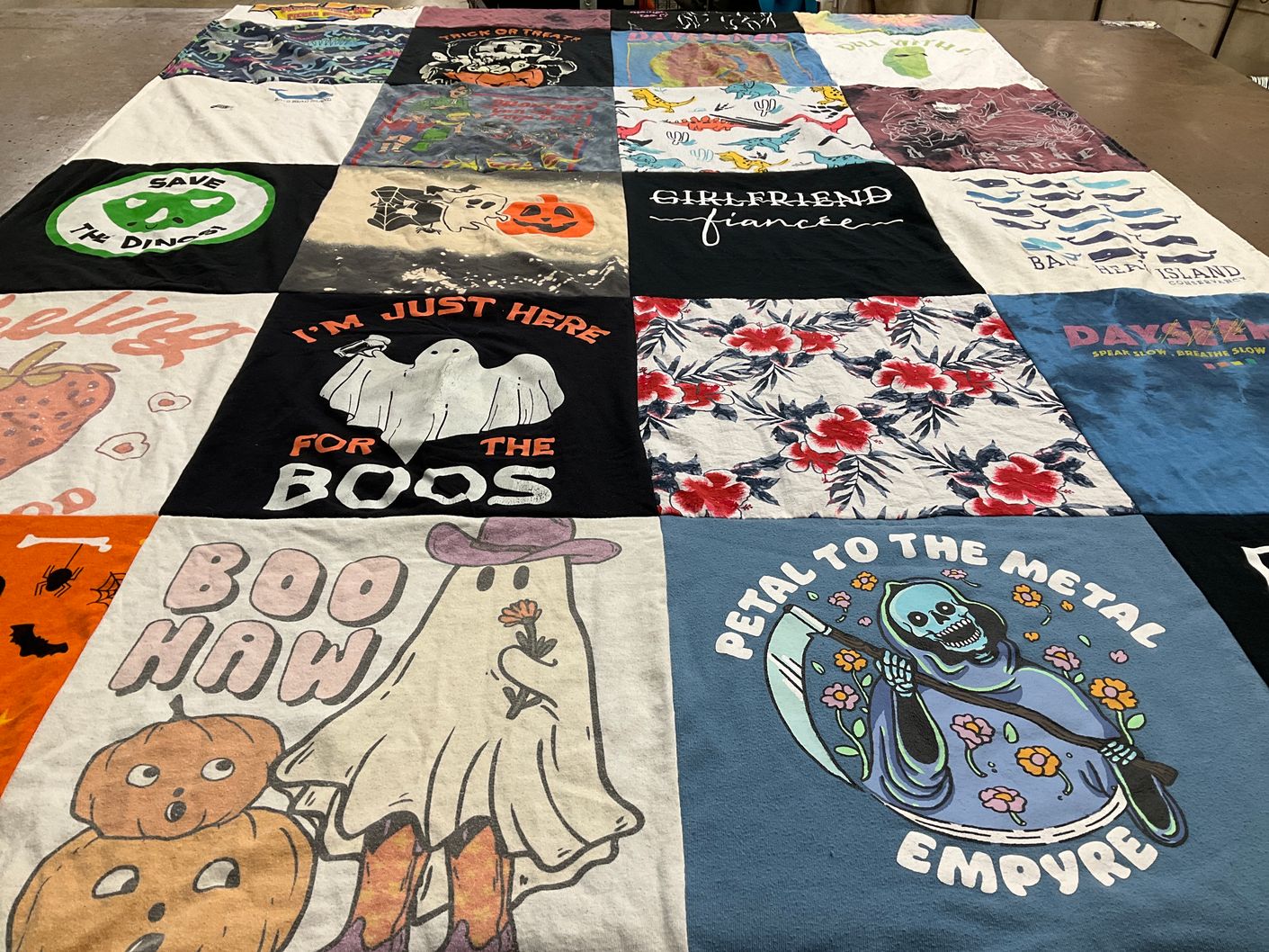 T-shirt quilt with halloween, nature themes by Amanda from NC