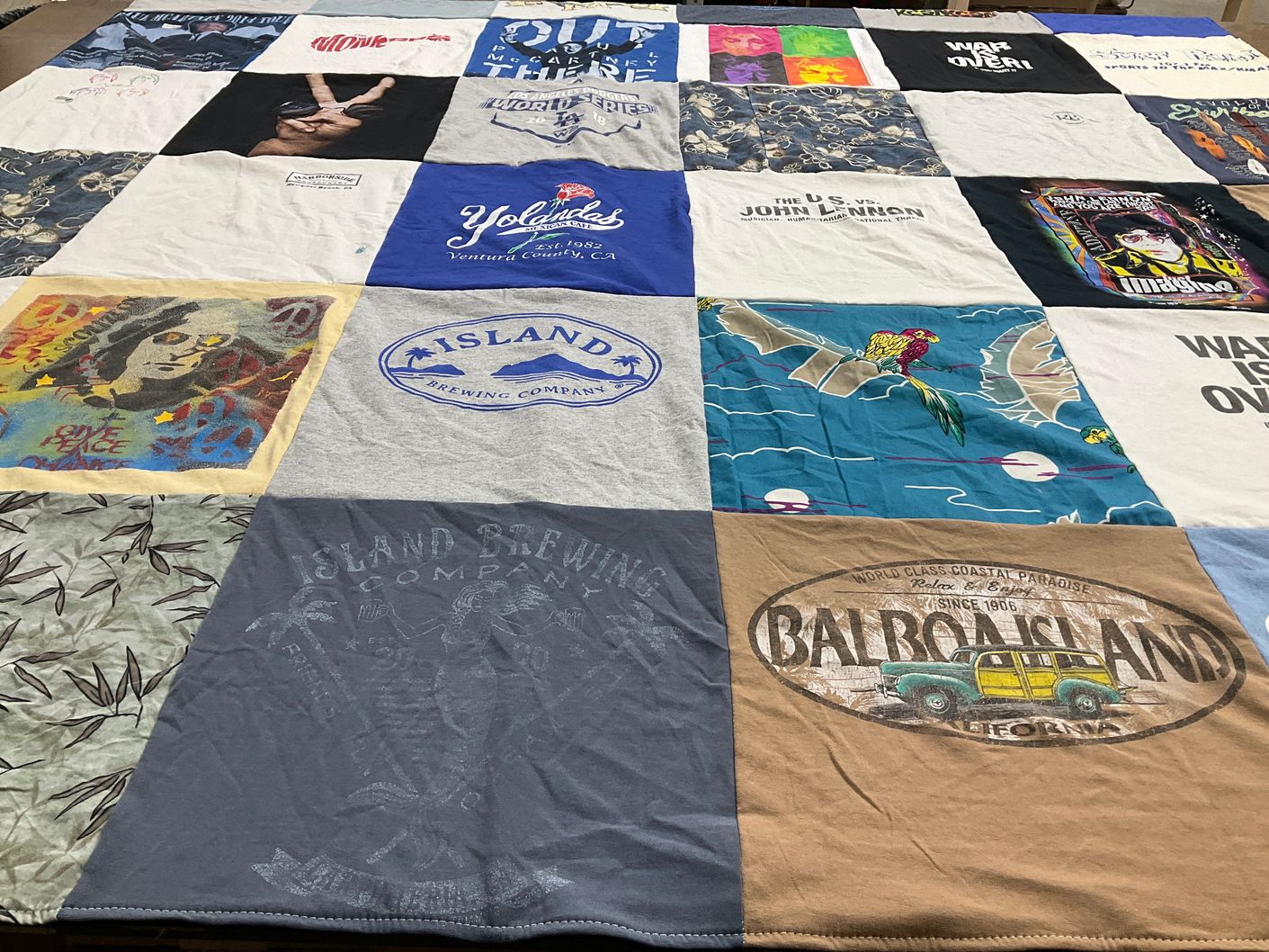 T-shirt quilt with brewing, art themes by Laura from CA