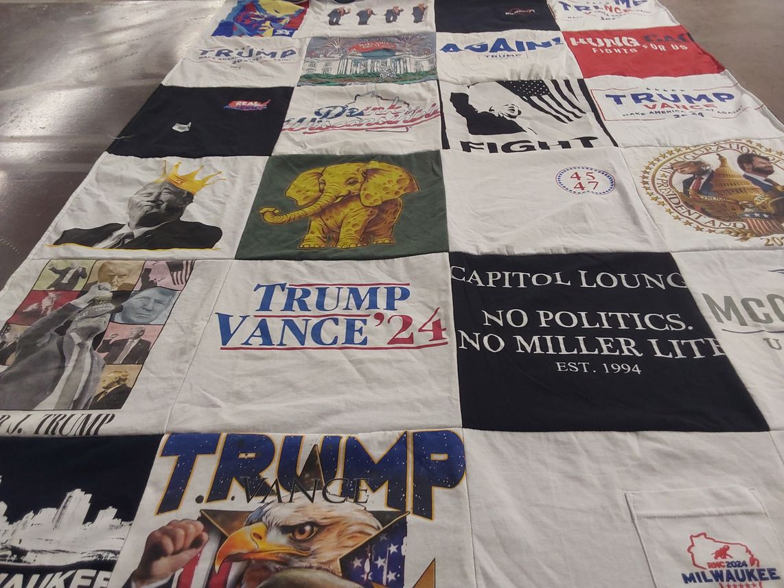 T-shirt quilt with politics, presidential elections themes by Johanna from DC