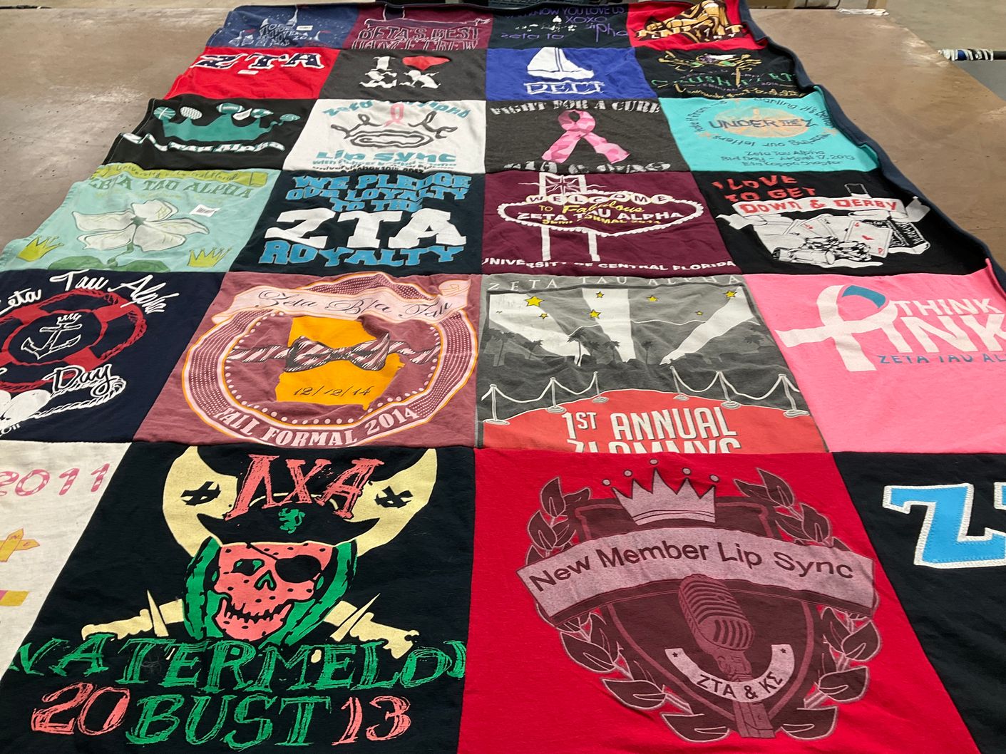 T-shirt quilt with sorority, events themes by Jennifer from TN