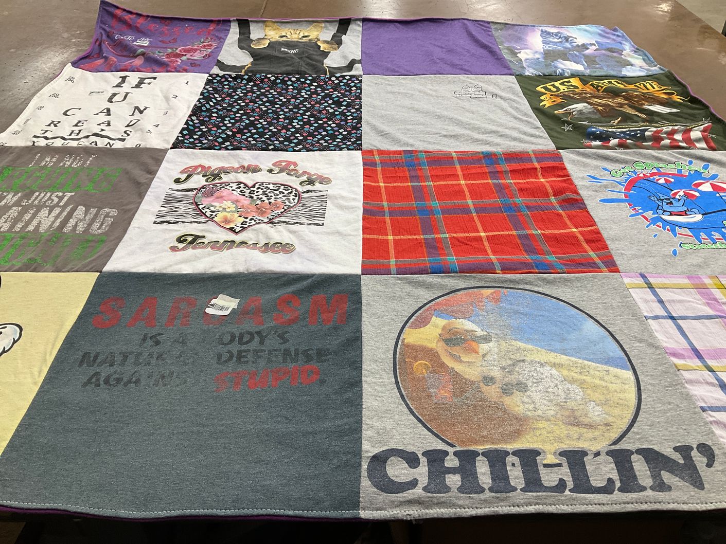 T-shirt quilt with humor, sarcasm themes by Ashley from IA