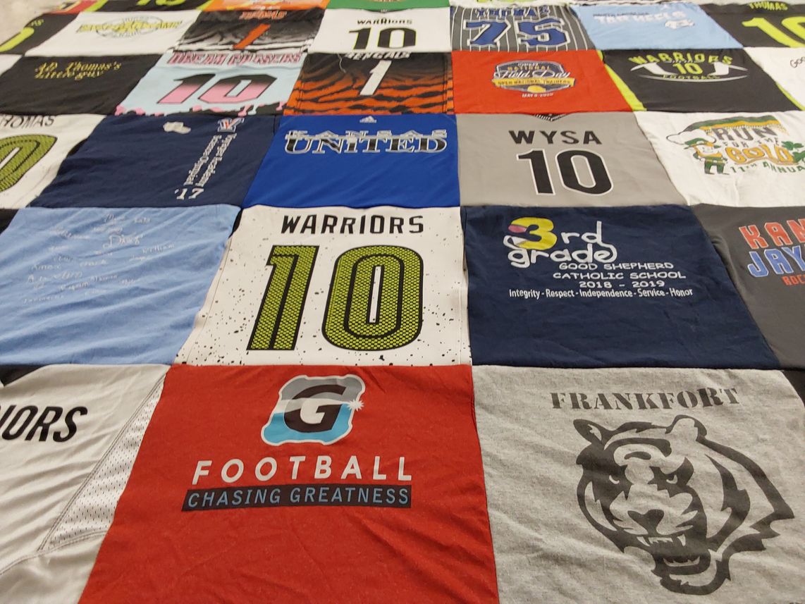 T-shirt quilt featuring warriors by Etienne from GA