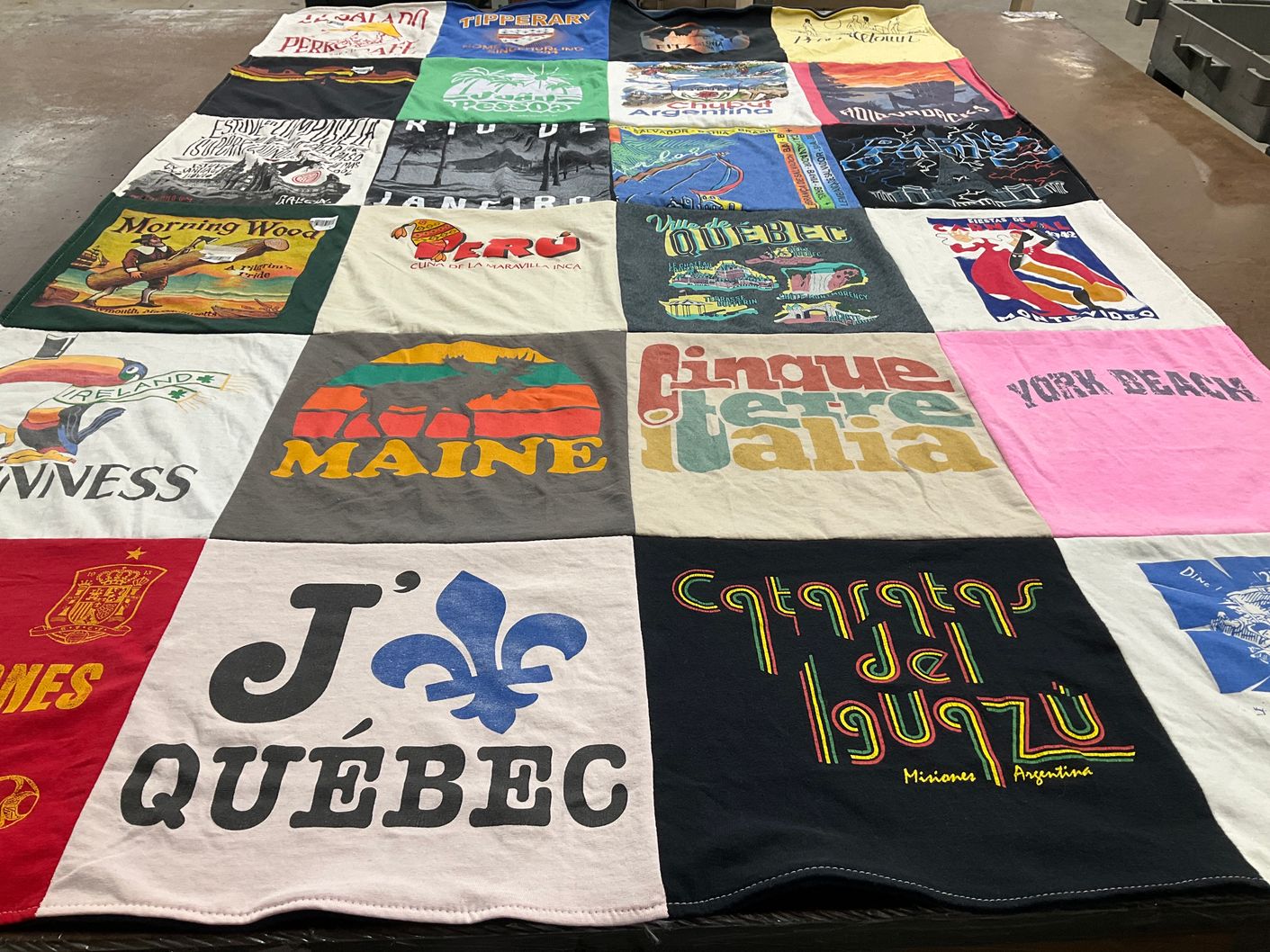 T-shirt quilt with travel, geography themes by Kevin from NY