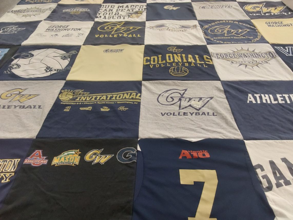 T-shirt quilt featuring george washington university volleyball by Christine from VA