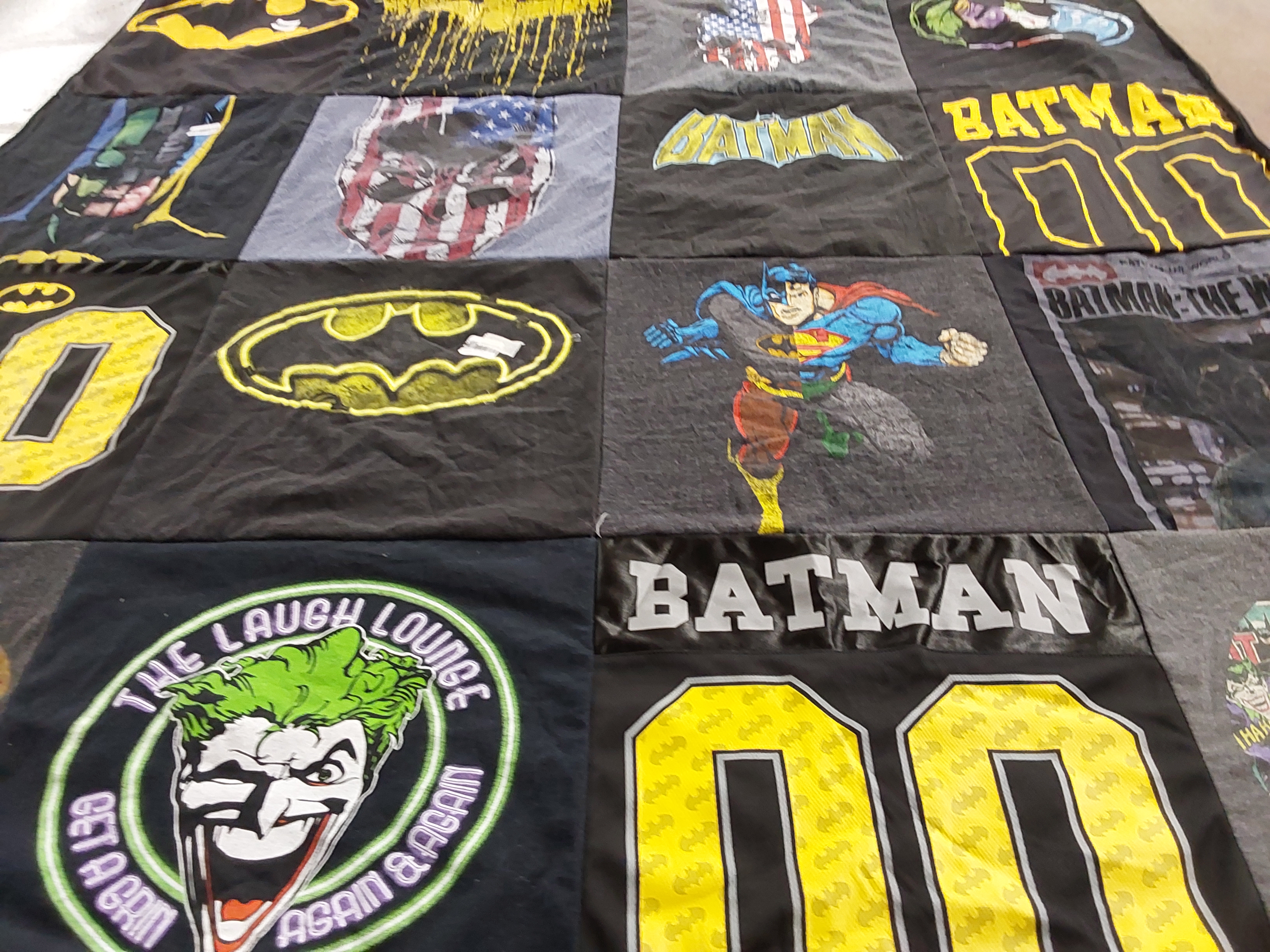 T-shirt quilt with comics, superheroes themes by Donna from MD