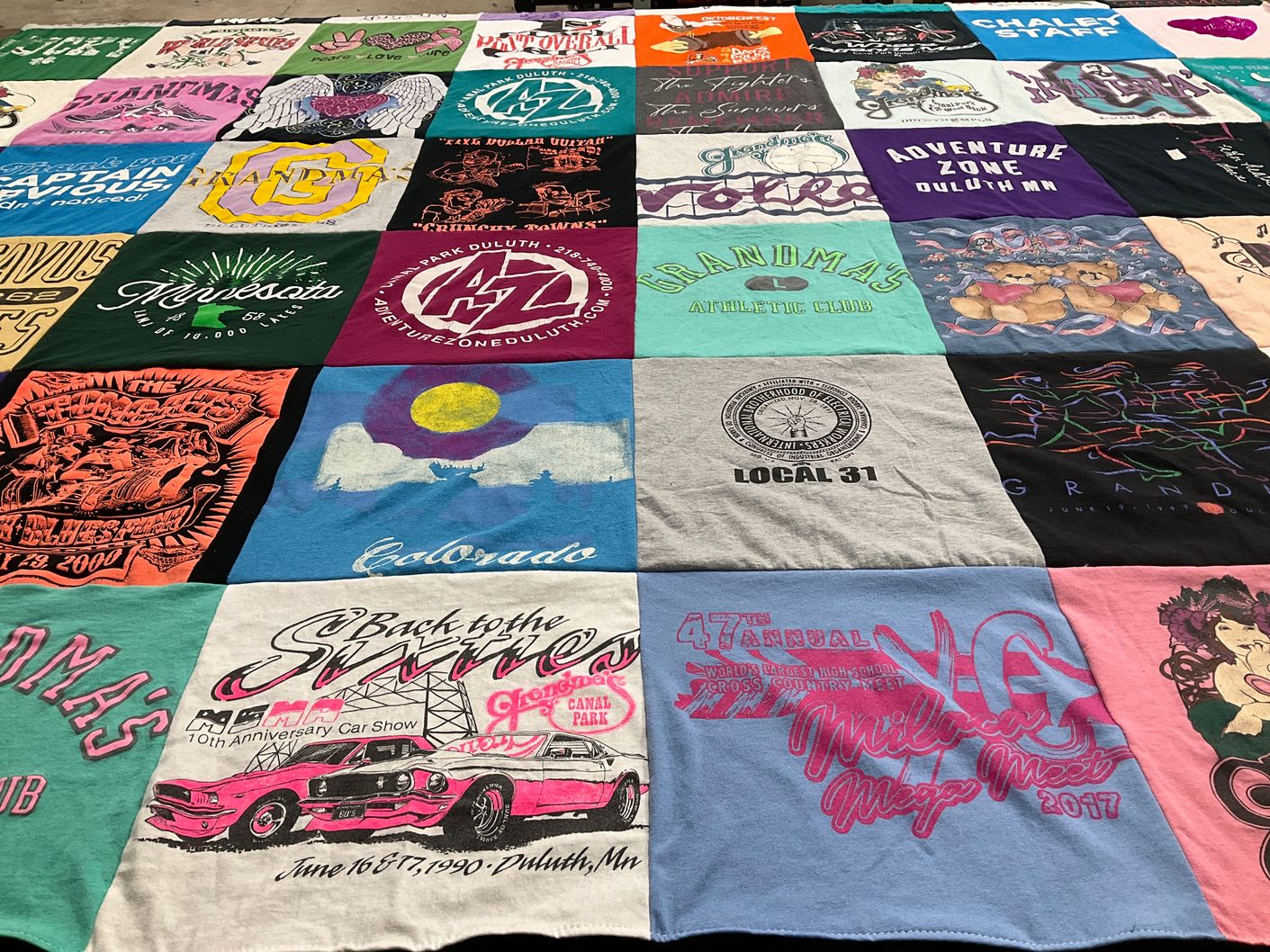 T-shirt quilt with automobiles, festivals themes by TAMI from MN