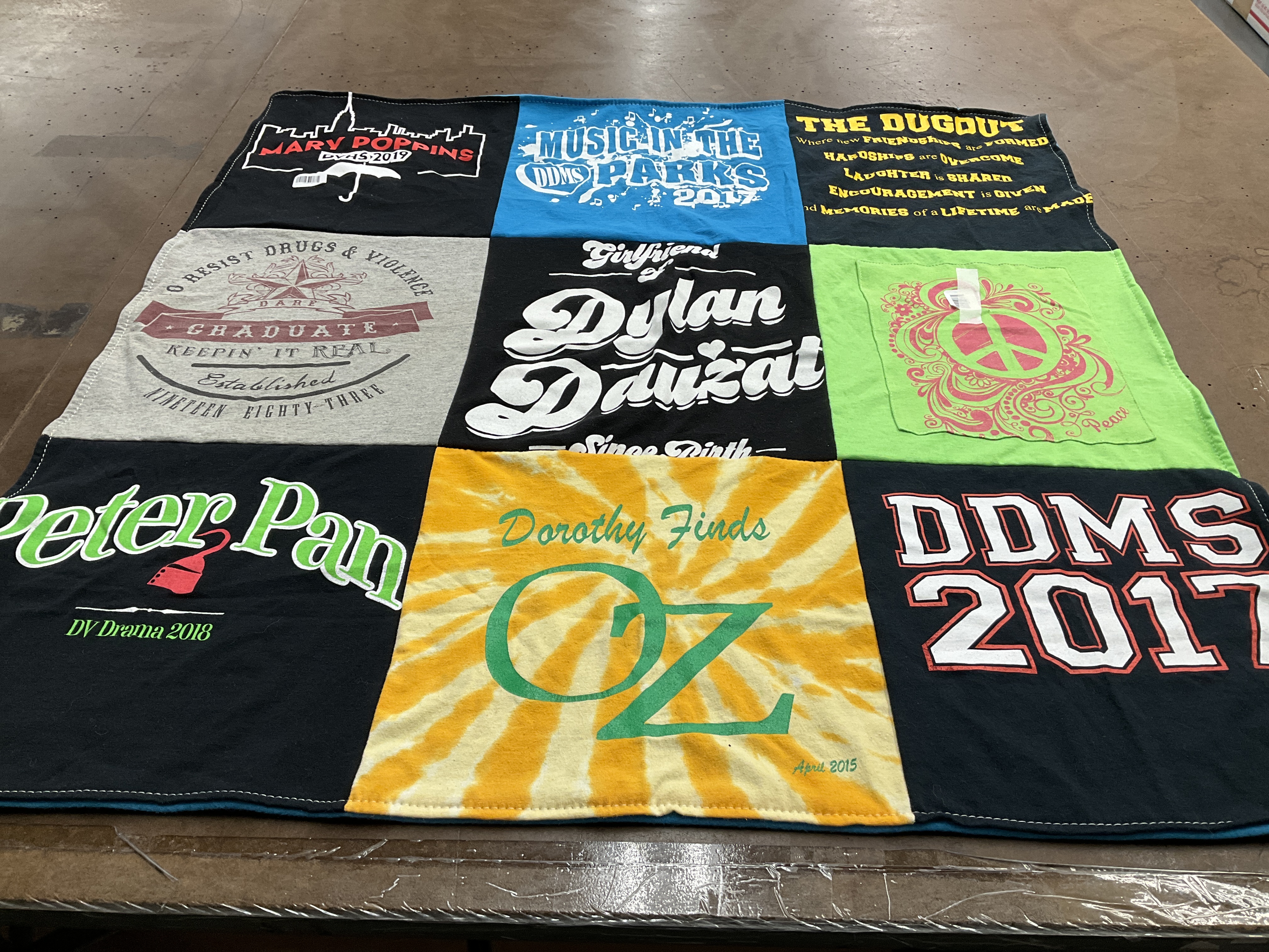 T-shirt quilt with theater, music themes by Michelle from PA