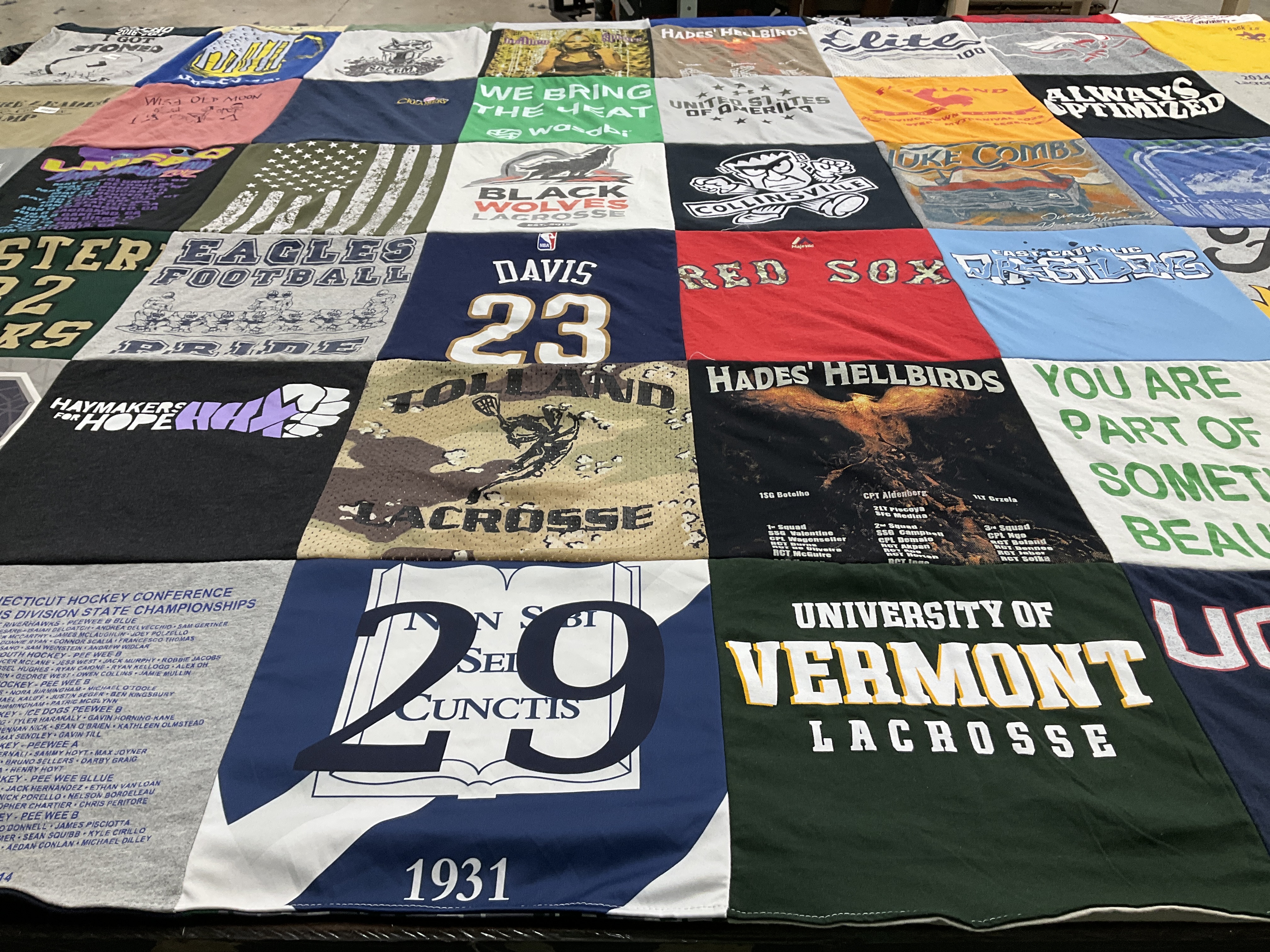 T-shirt quilt featuring lacrosee team by Samantha from CT