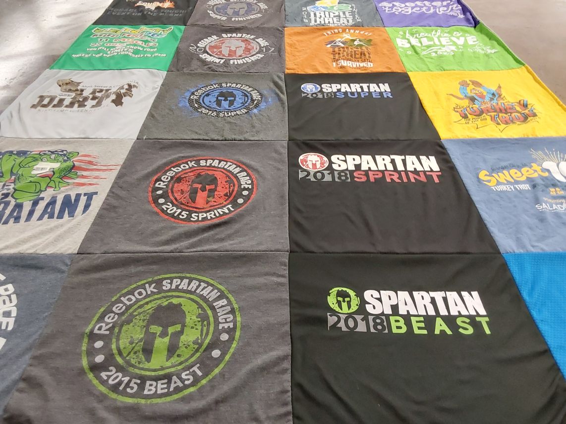 T-shirt quilt with fitness, health themes by Christy from TN