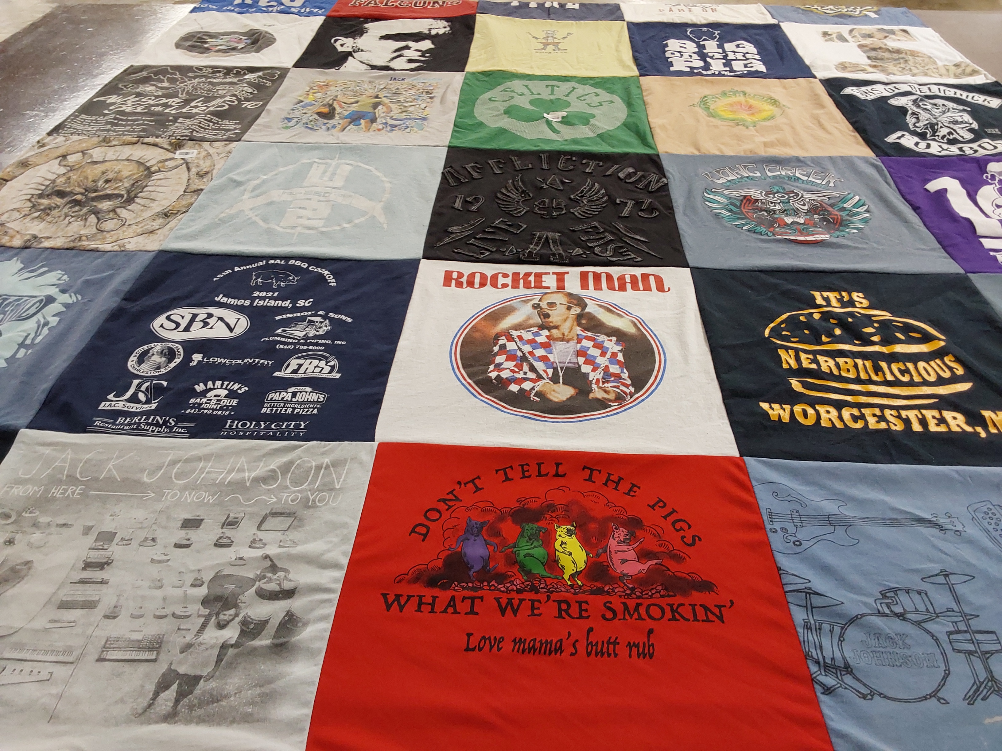T-shirt quilt with barbecue, music themes by Kelly from NC