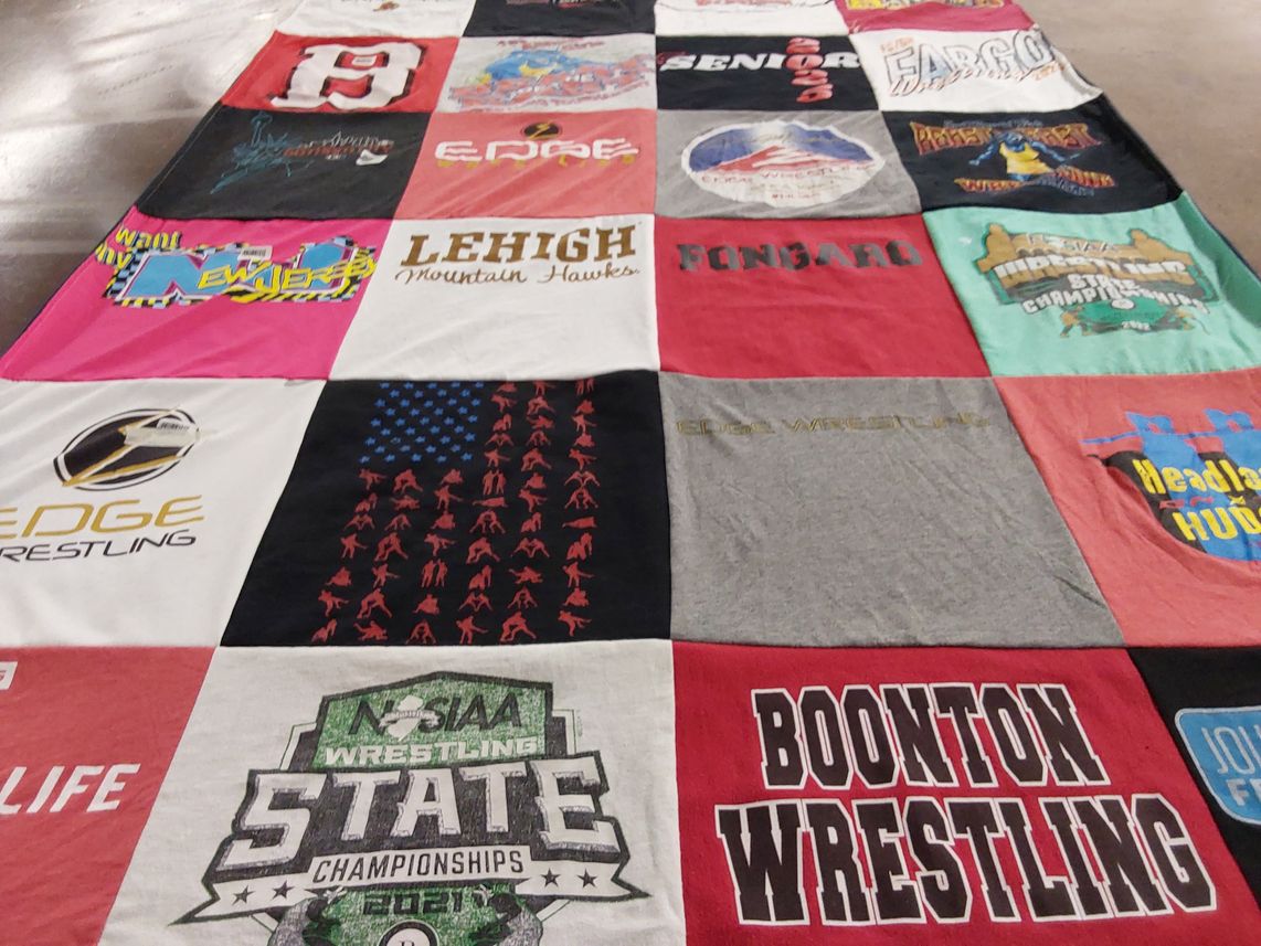 T-shirt quilt featuring boonton wrestling by Kim from NJ