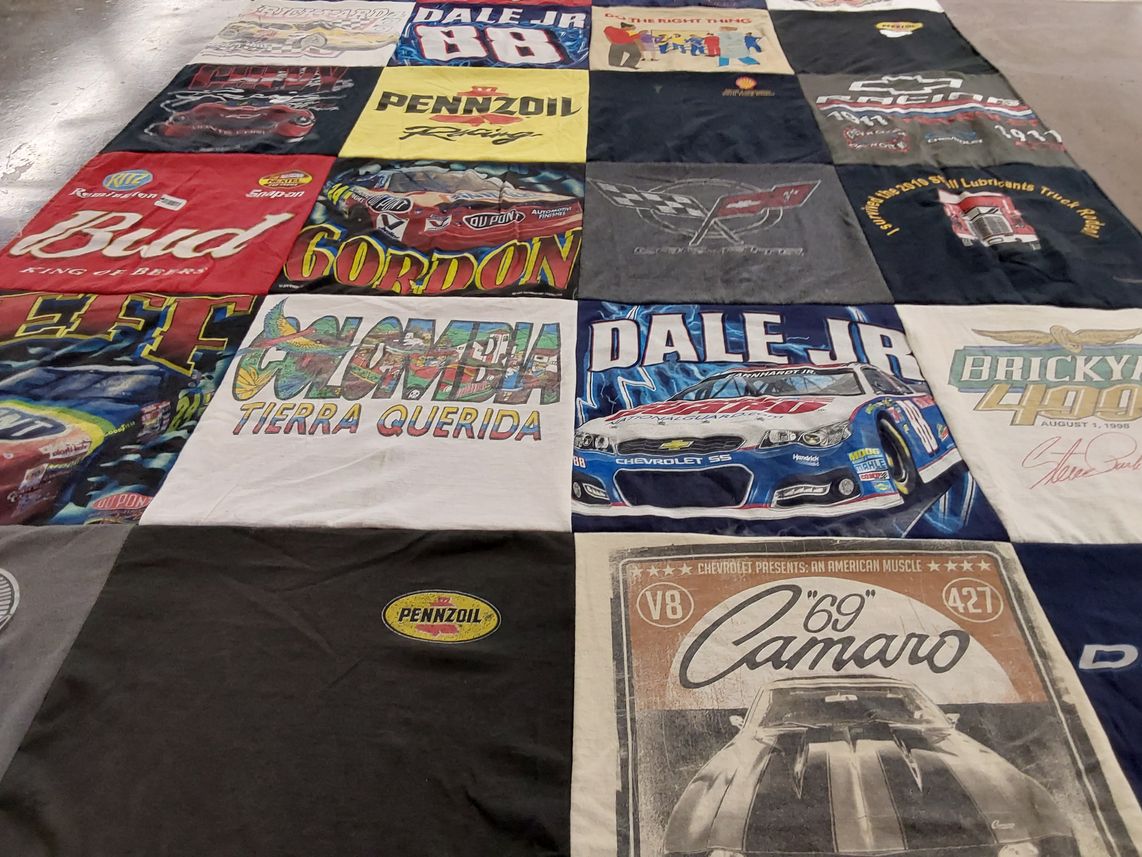 T-shirt quilt with nascar, racing themes by Kara from TX