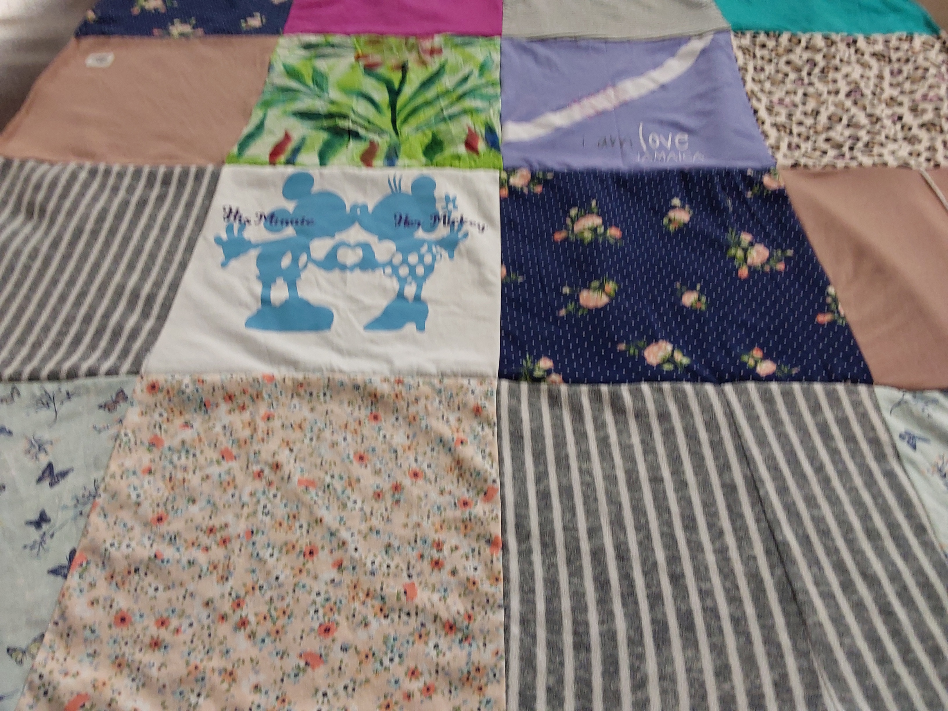 T-shirt quilt with disney, flora themes by Katina from DC