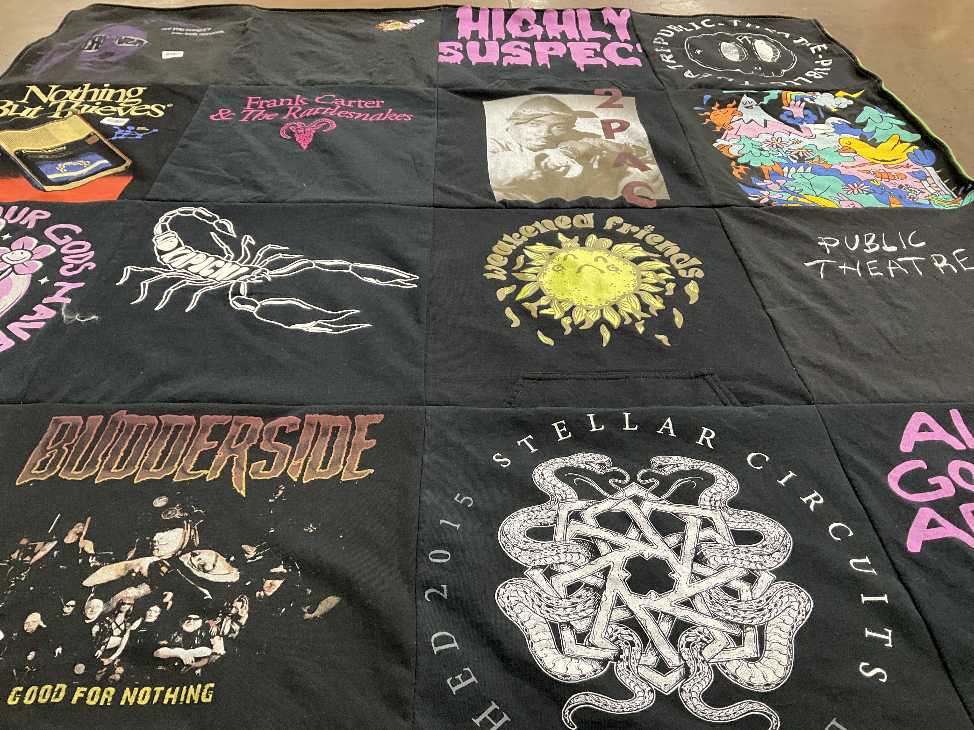 T-shirt quilt with music, theatre themes by Christina from VA