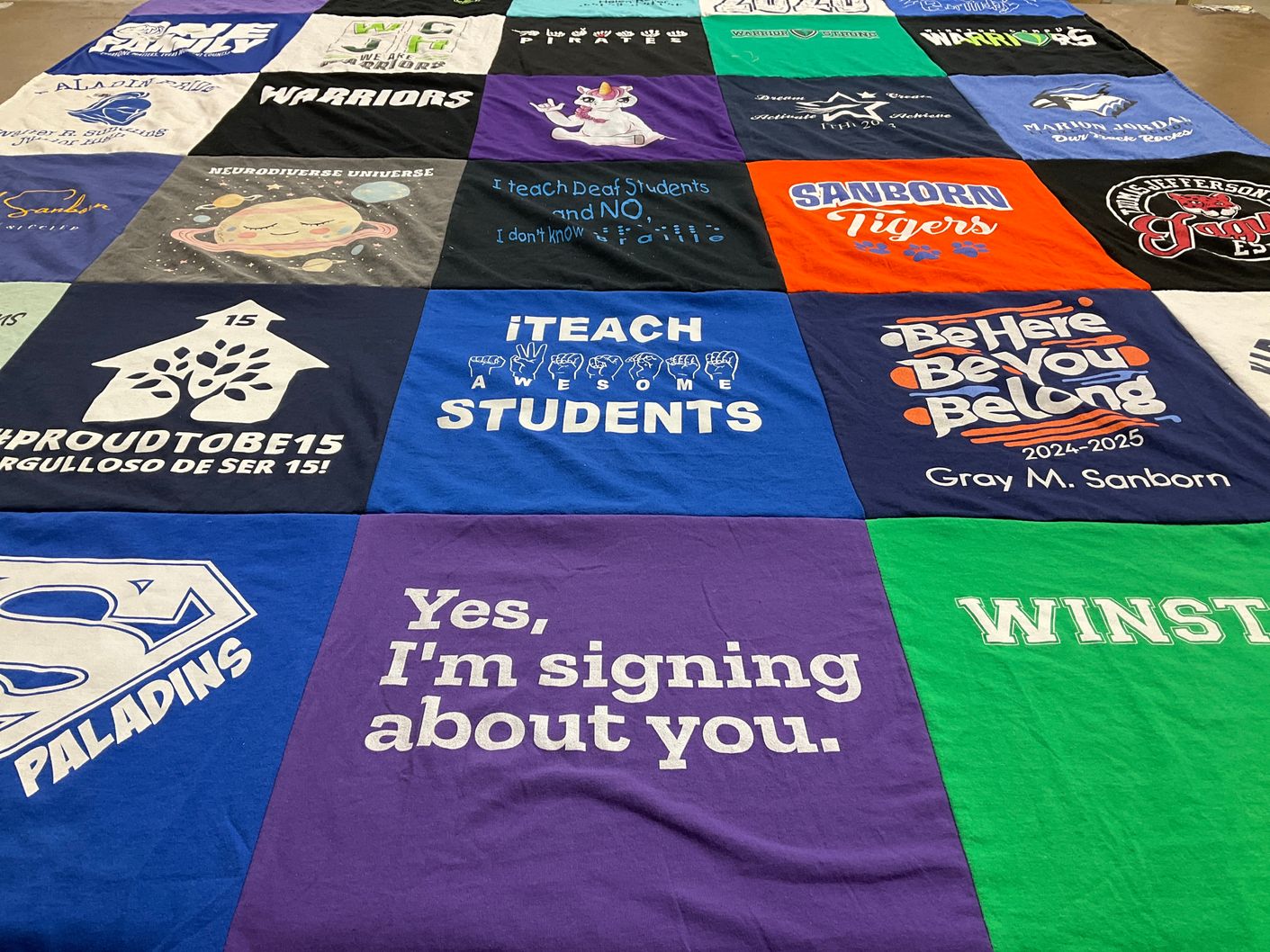 T-shirt quilt featuring sanborn tigers, warriors by Susan from IL