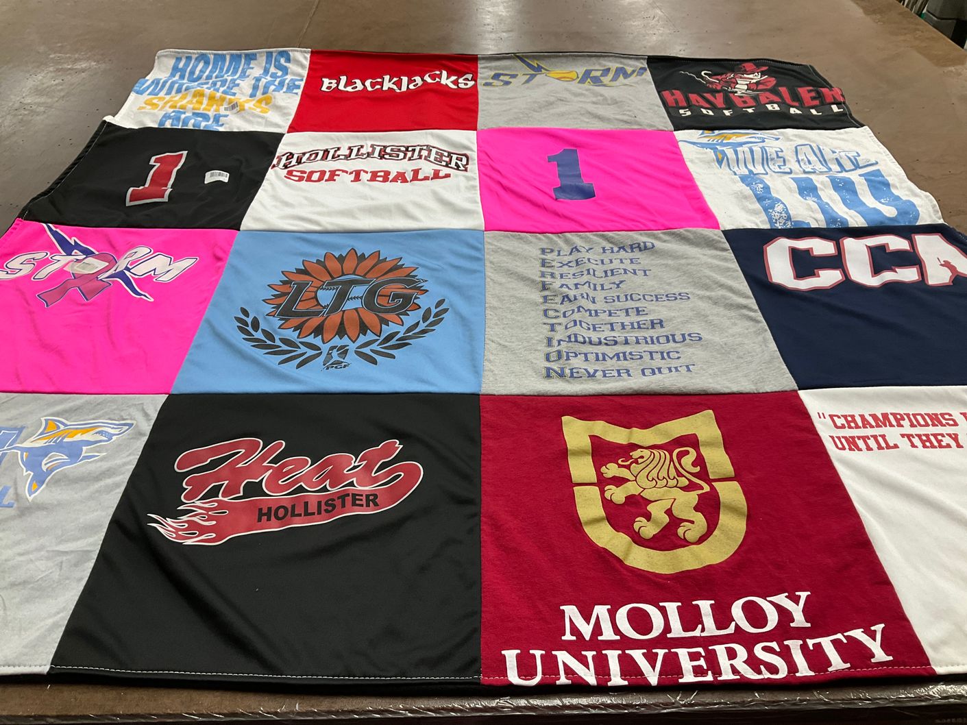 T-shirt quilt from molloy university by Sophia from CA