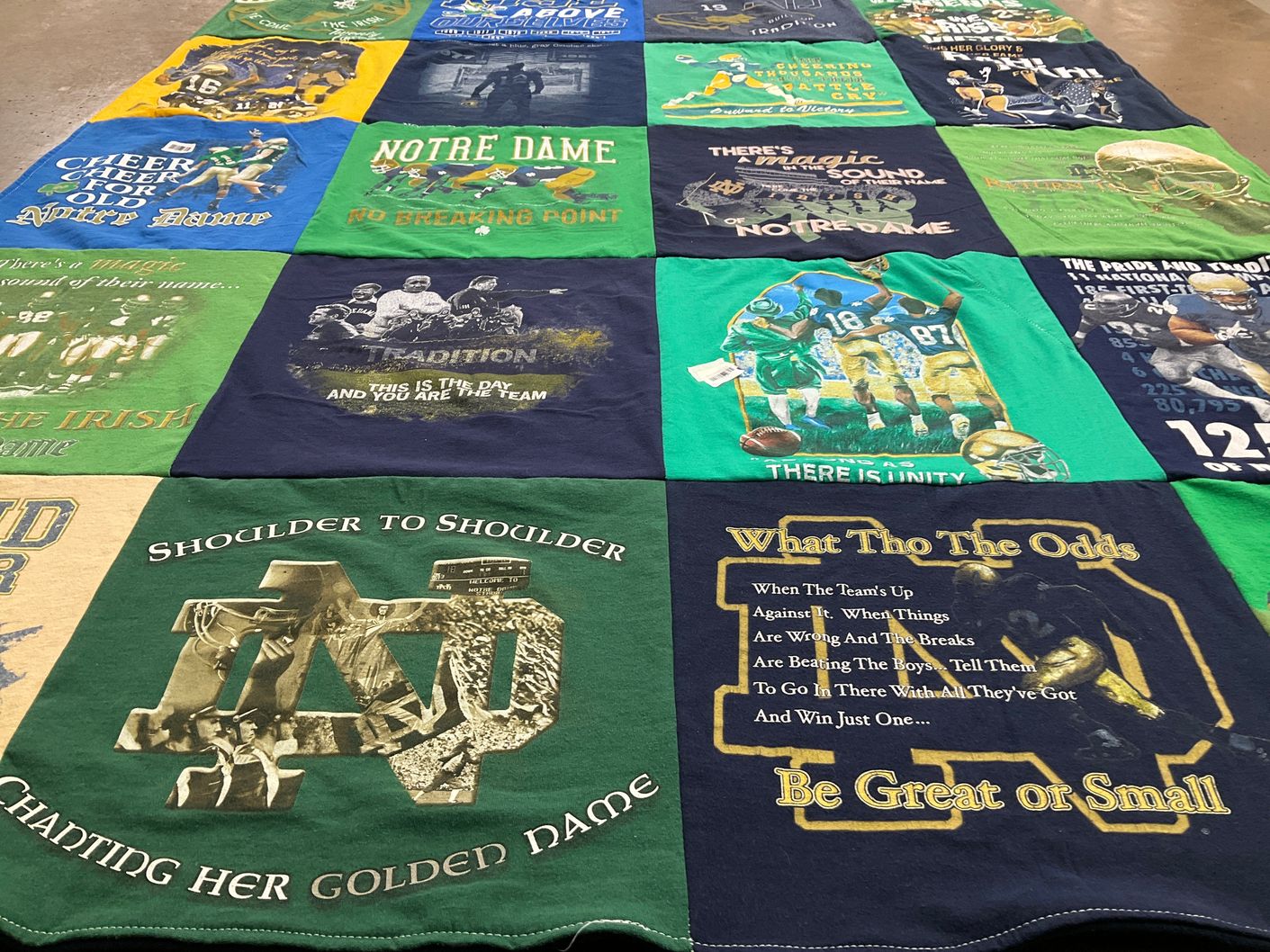T-shirt quilt featuring notre dame football team by Bridget from NY