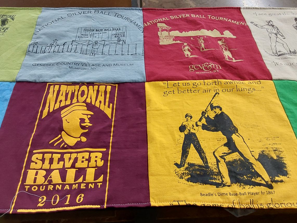 T-shirt quilt with baseball, history themes by Bridget from NY