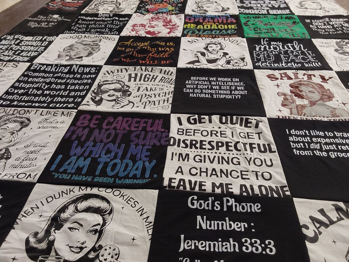 T-shirt quilt with humor, quotes themes by Cristinella from TX