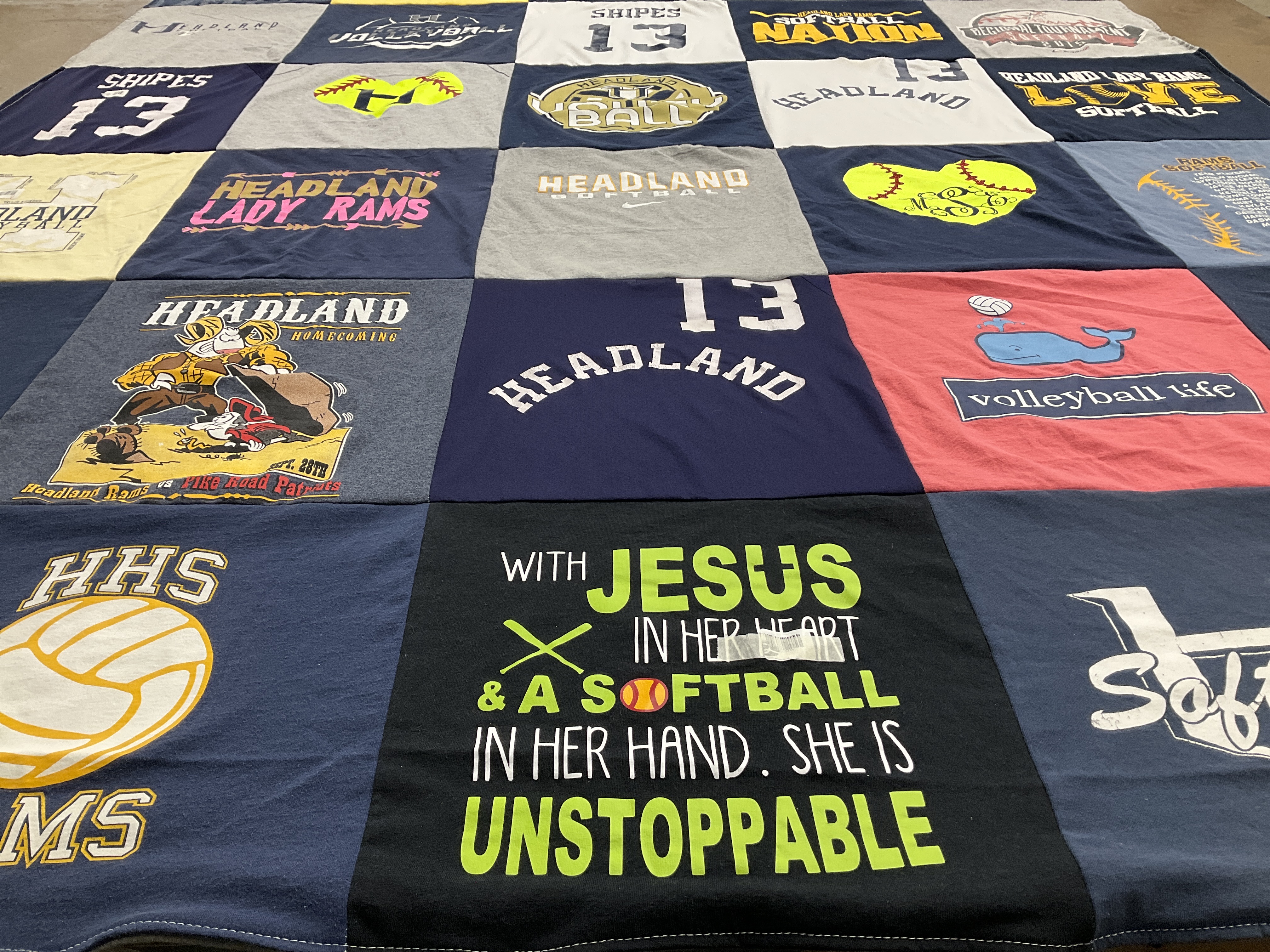 T-shirt quilt featuring headland lady rams by Schella from AL