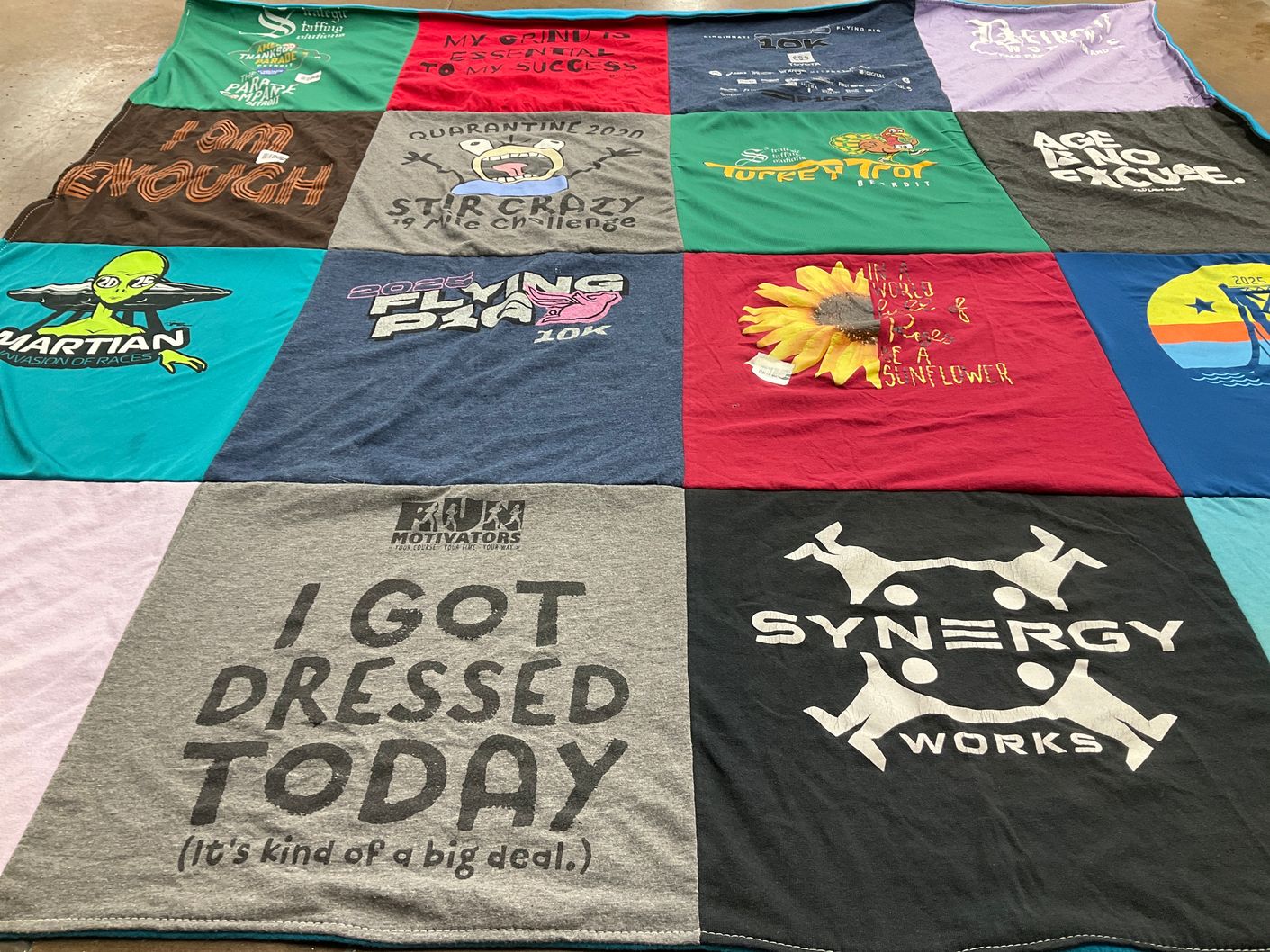 T-shirt quilt with running, motivation themes by Dominica from MI