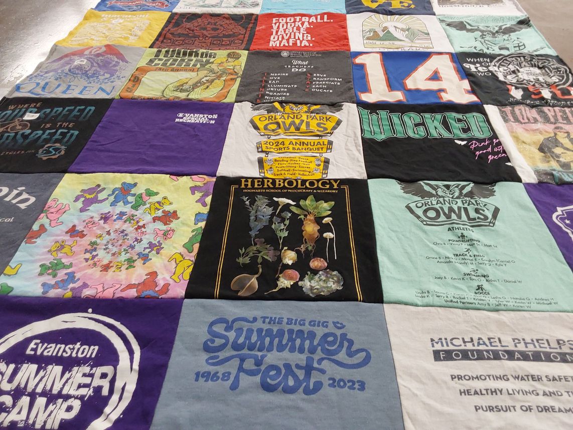 T-shirt quilt from orland park high school, evanston high school by Gaby from IL