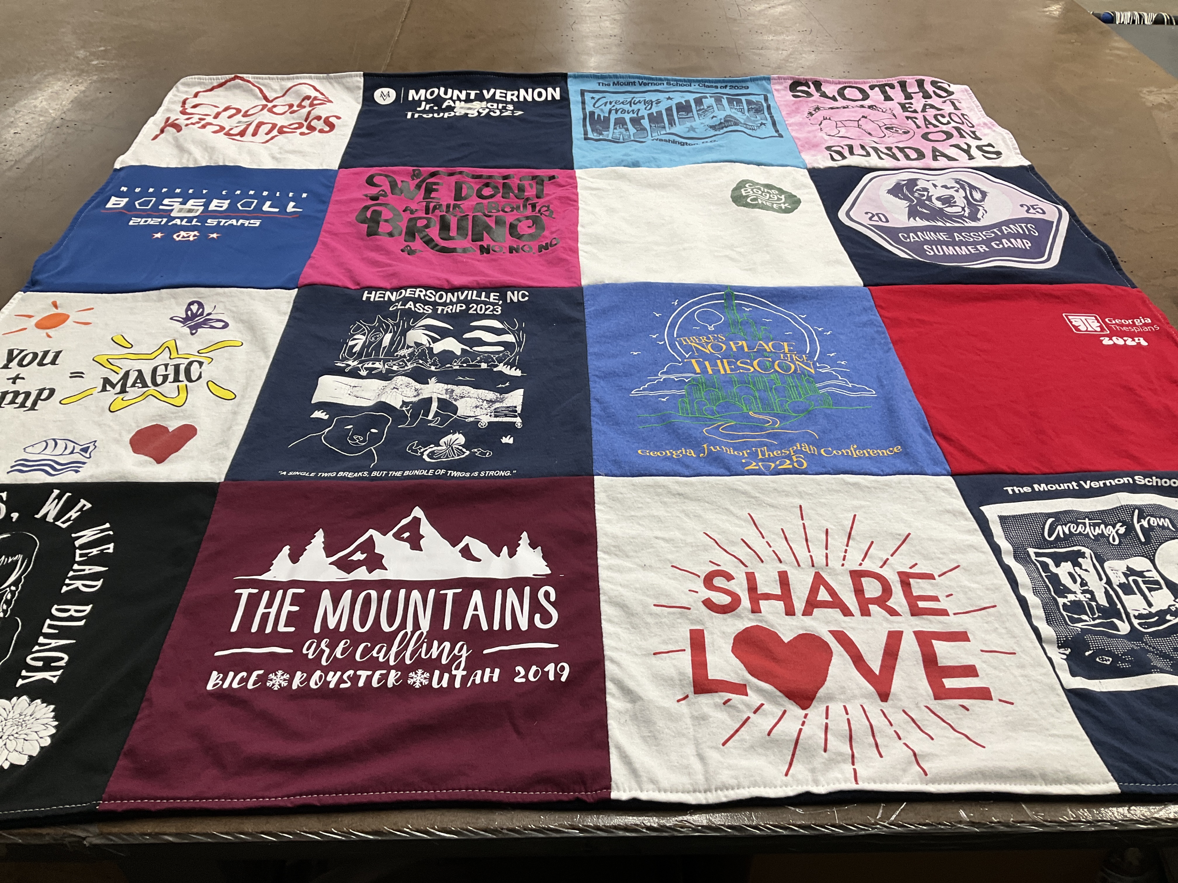 T-shirt quilt from the mount vernon school by Erin from GA