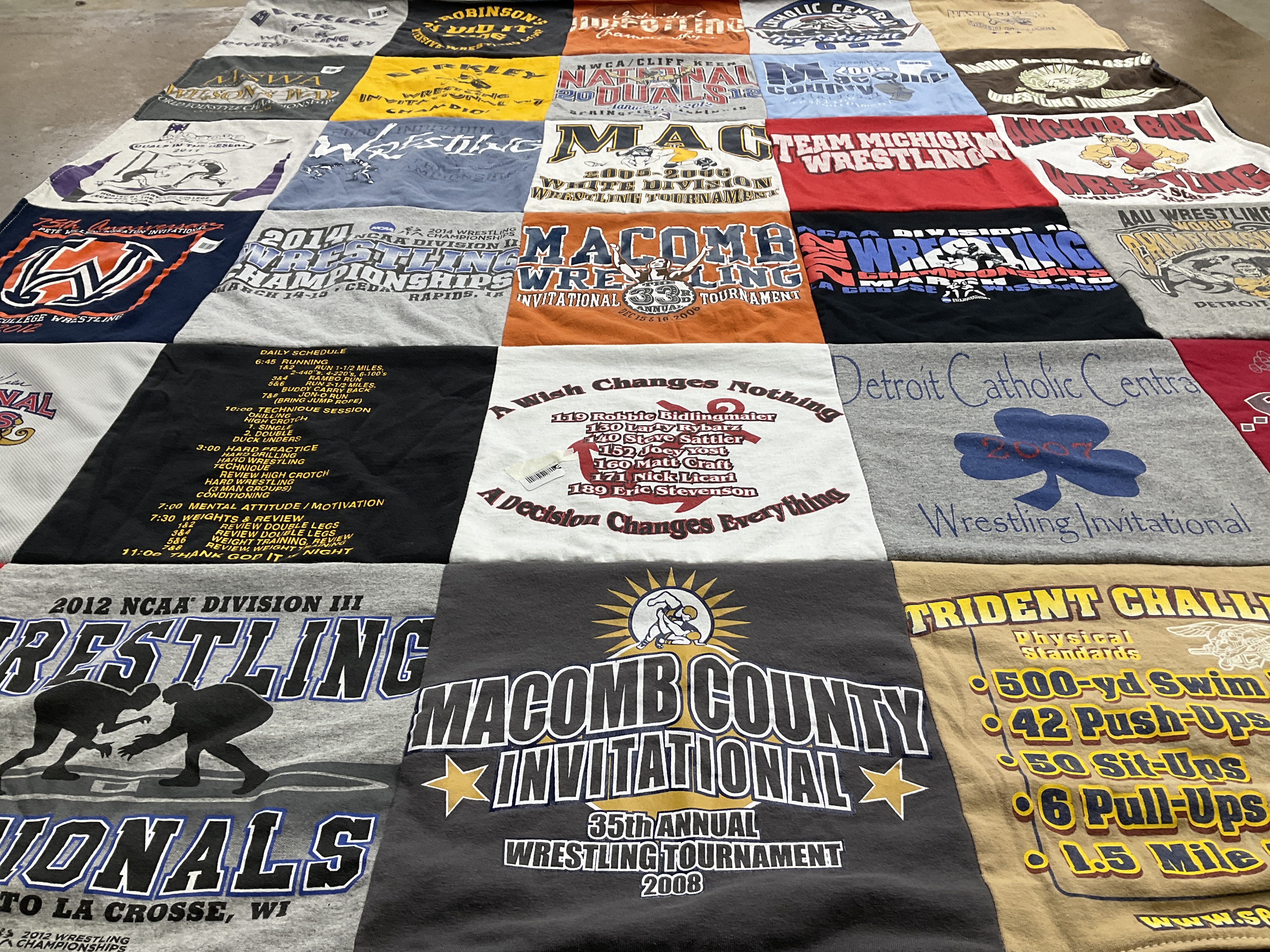 T-shirt quilt with wrestling, sports themes by Robert from MI