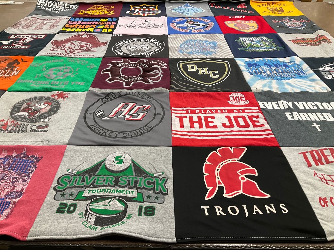 T-shirt quilt featuring trojans by Erin from MI