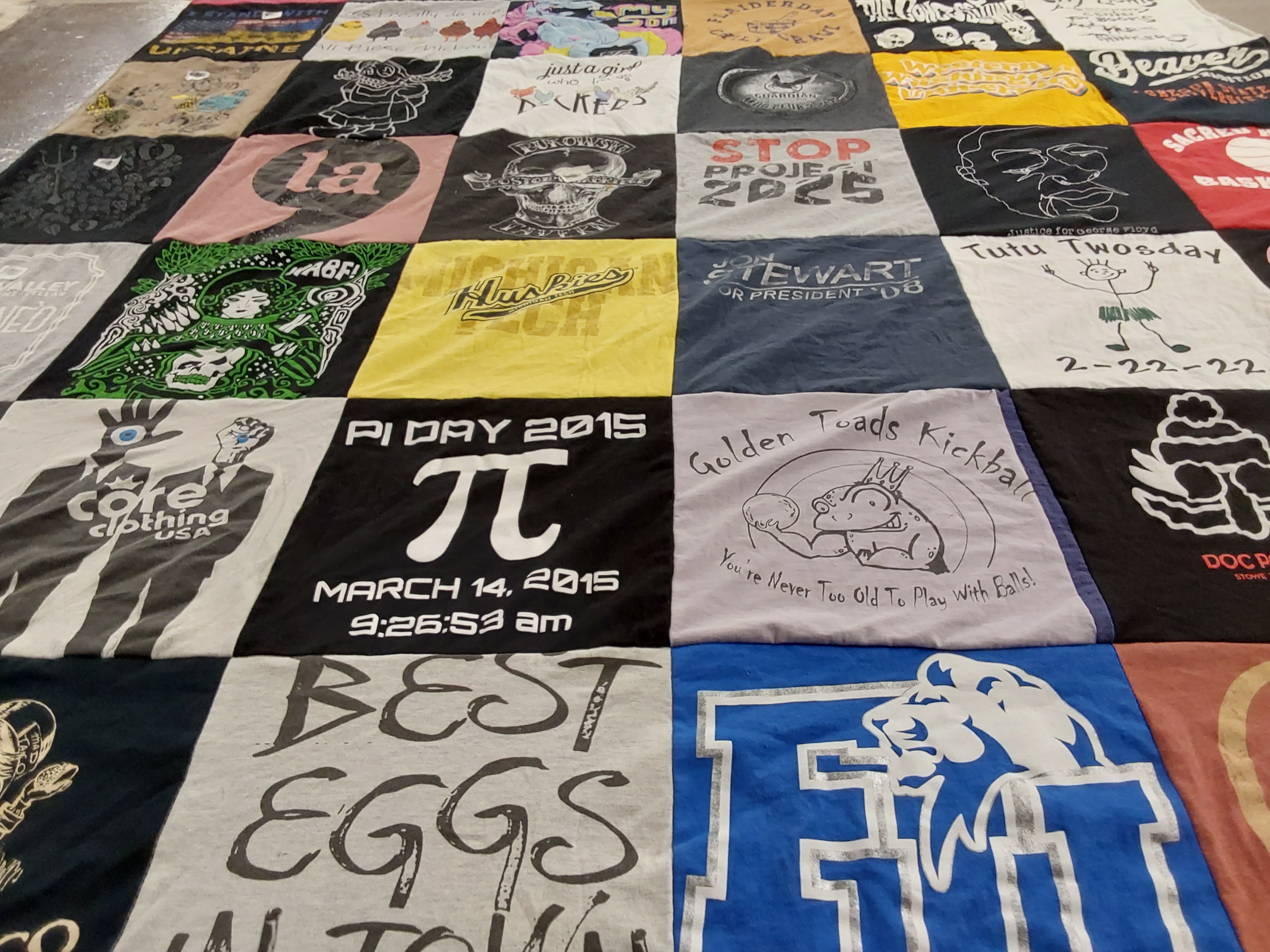 T-shirt quilt with math, sports themes by Niels from MI