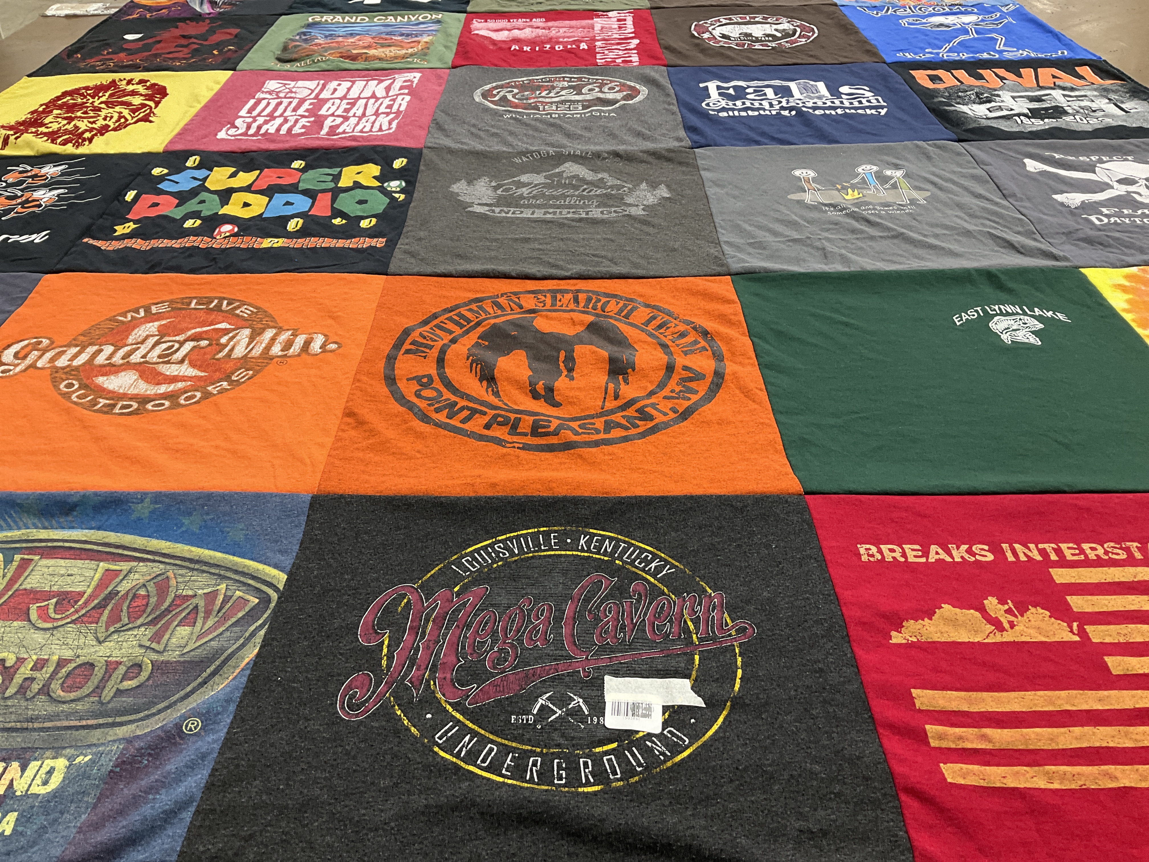 T-shirt quilt with outdoors, hiking themes by Jennifer from WV