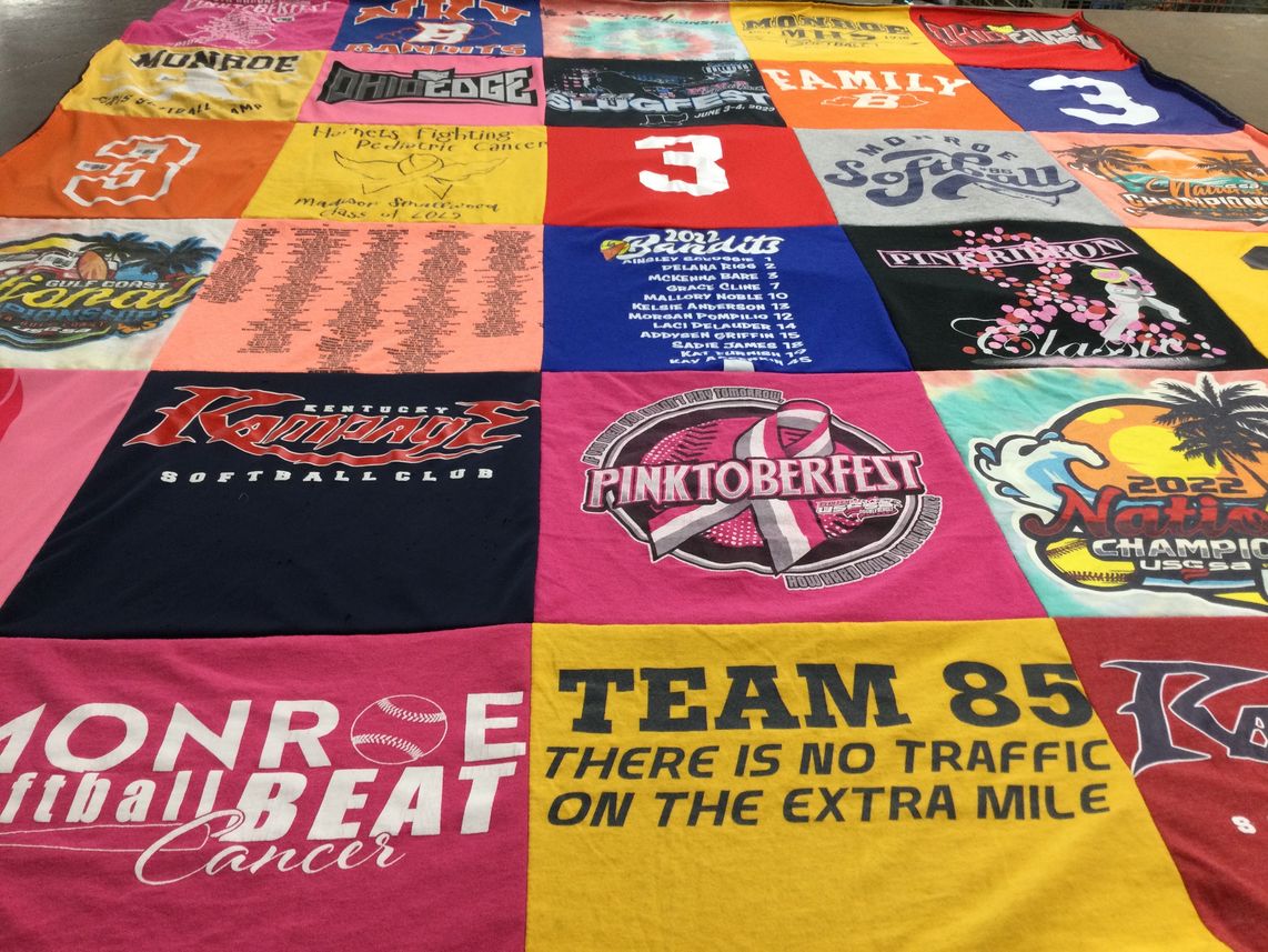T-shirt quilt featuring monroe softball club, kentucky karinga softball club by Lauren from OH