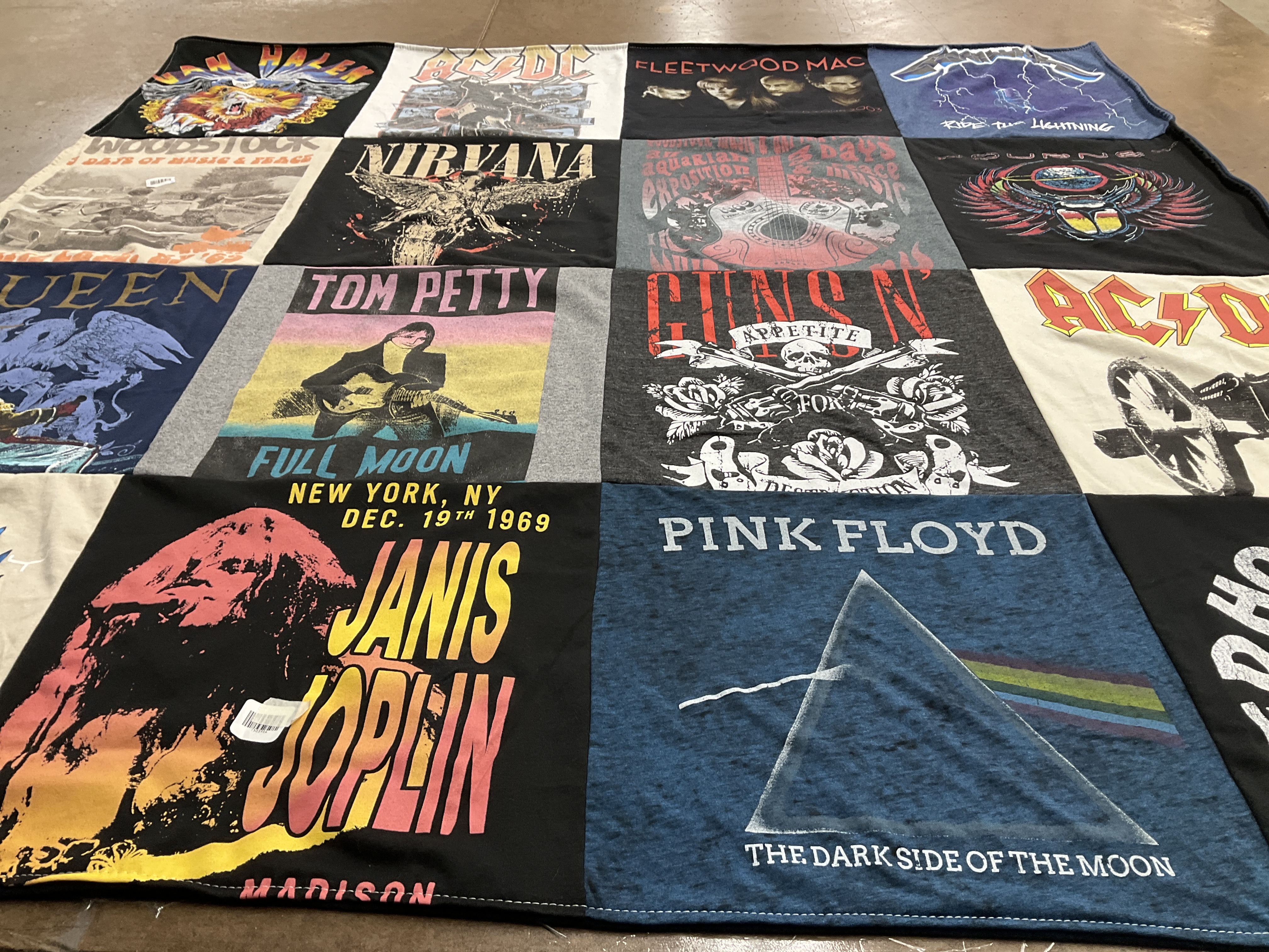 T-shirt quilt with music, rock themes by Taylor from OH