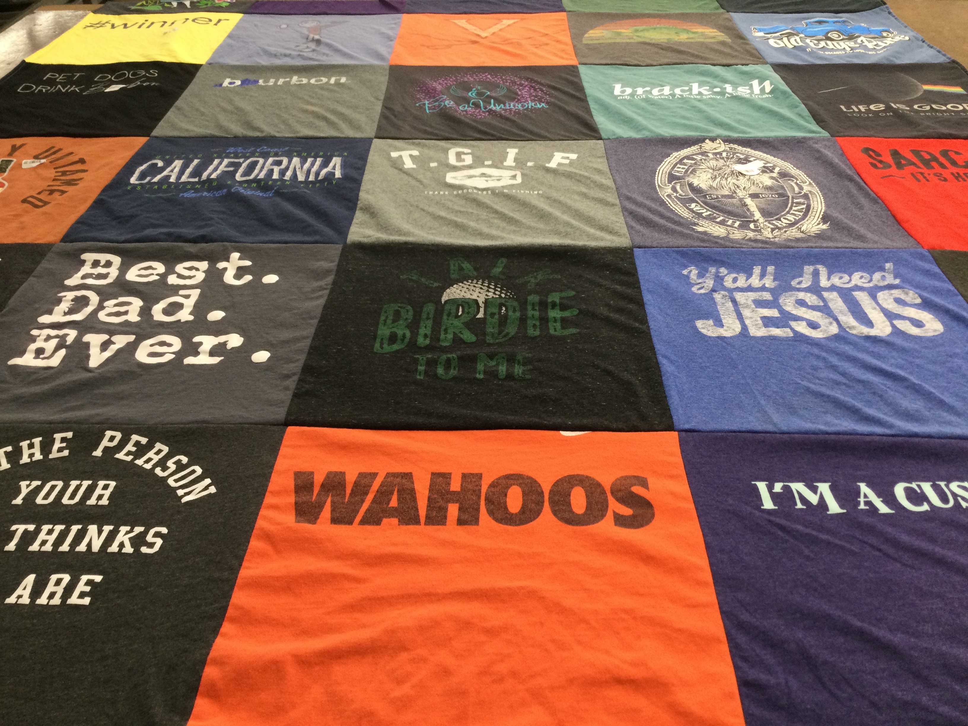 T-shirt quilt with fatherhood, humor themes by Elizabeth from VA