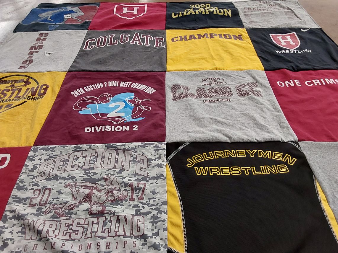 T-shirt quilt featuring journeymen wrestling by Leslie from NJ