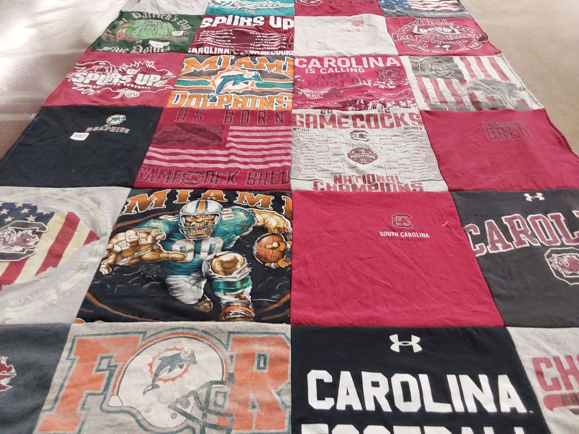 T-shirt quilt featuring miami dolphins, south carolina gamecocks by Jocelyne from MS