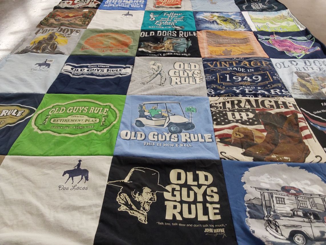 T-shirt quilt with golf, retirement themes by Amy from AL