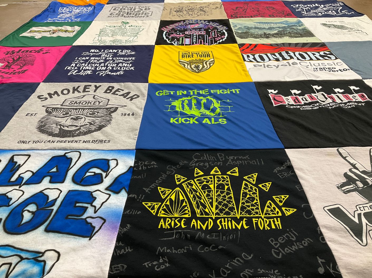 T-shirt quilt with environmental awareness, wildlife conservation themes by Amy from UT