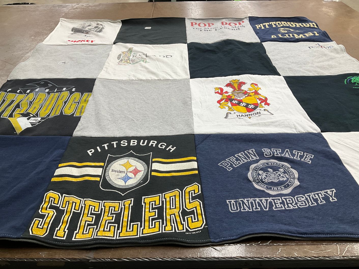T-shirt quilt featuring pittsburgh steelers, pittsburgh penguins by Marilyn from NJ