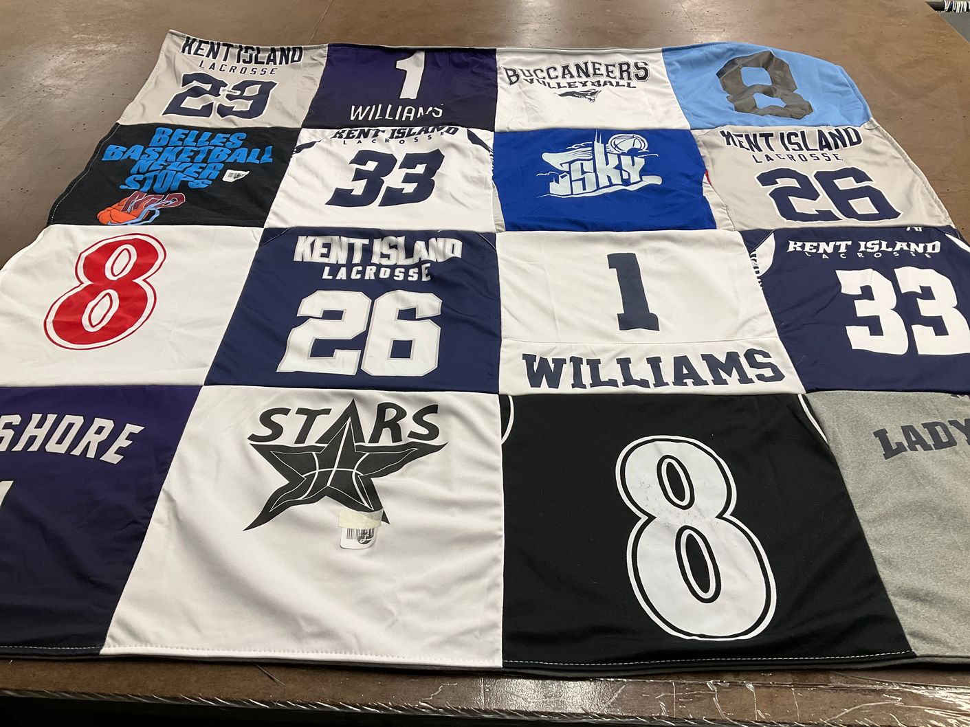 T-shirt quilt featuring kent island lacrosse, buccaneers volleyball by Michelle from MD