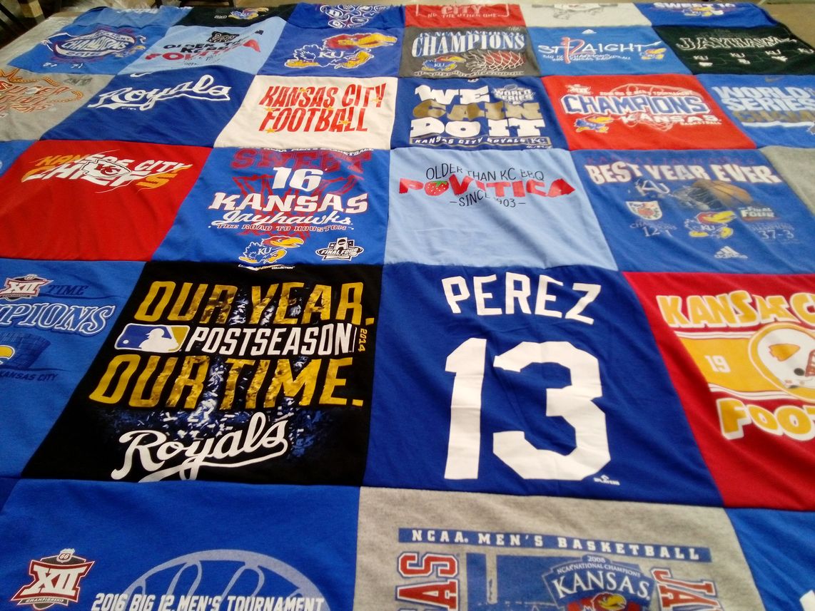 T-shirt quilt featuring kansas city royals, kansas jayhawks by Judith from GA