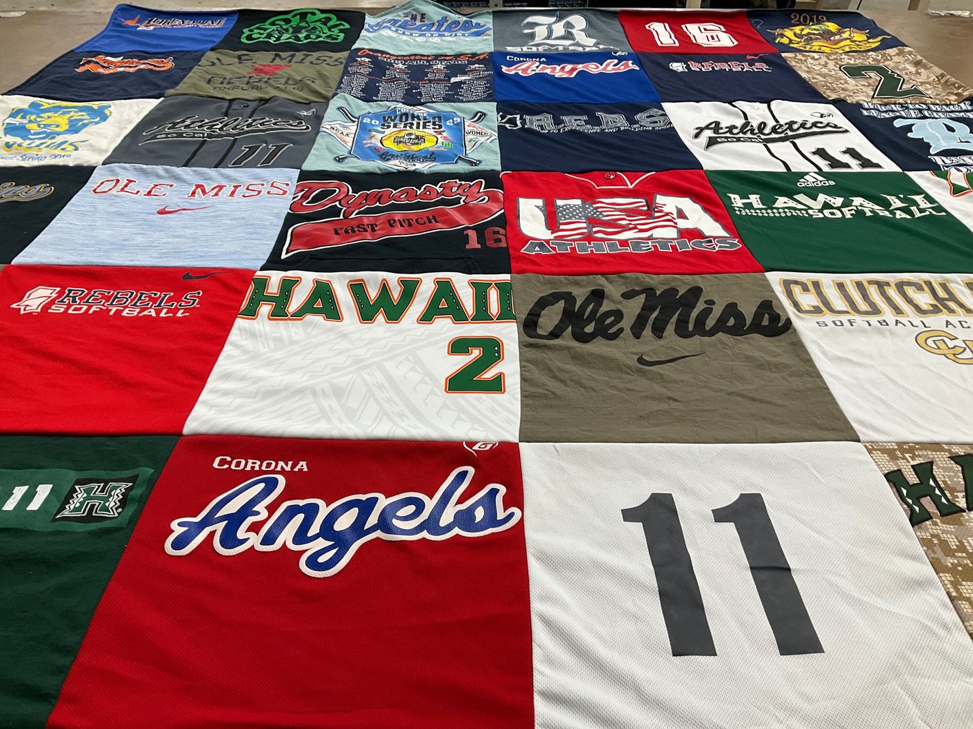 T-shirt quilt featuring ole miss rebels, hawaii athletics by Noemi from CA