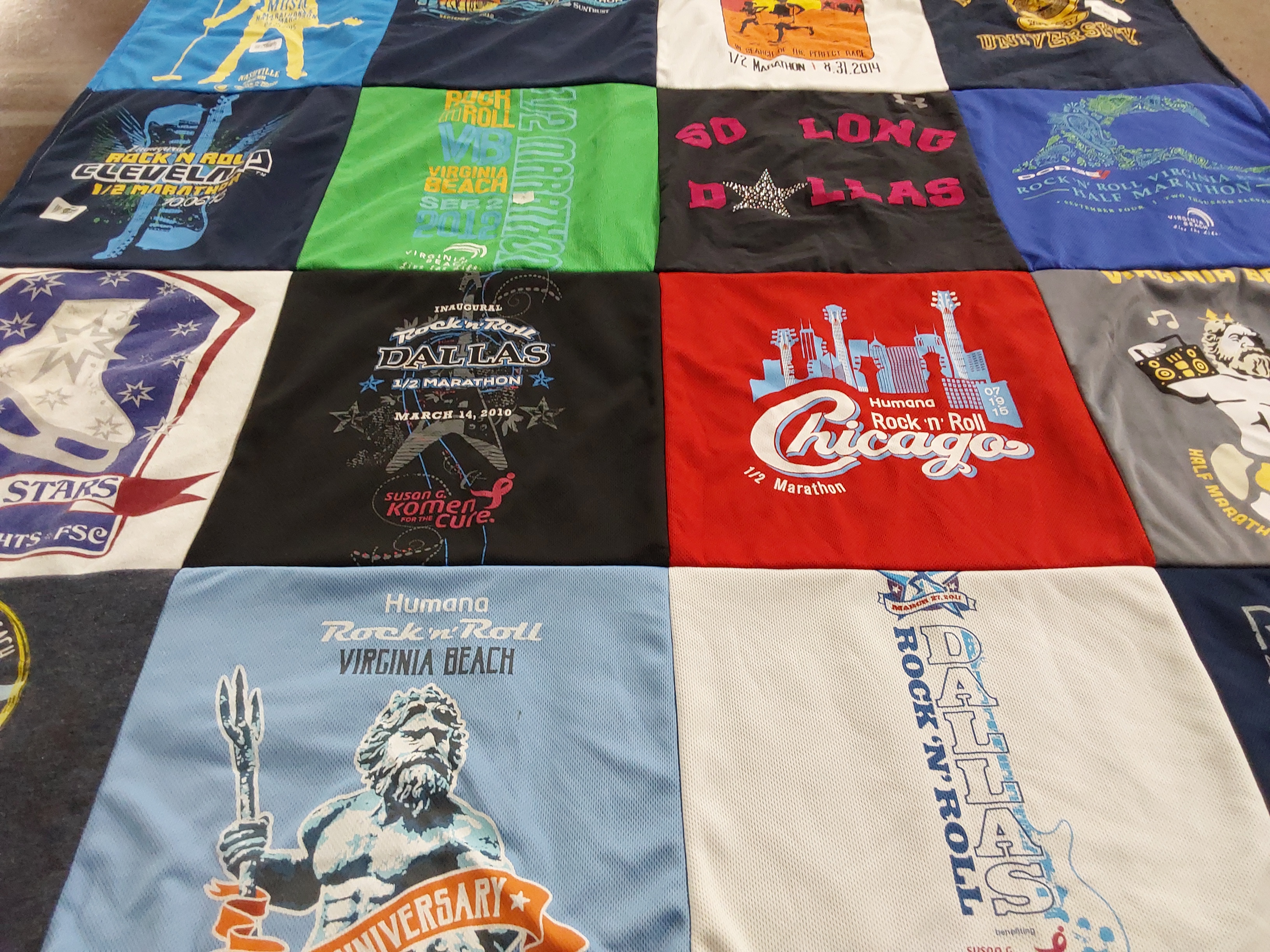 T-shirt quilt with running, marathons themes by Rosemary from OH