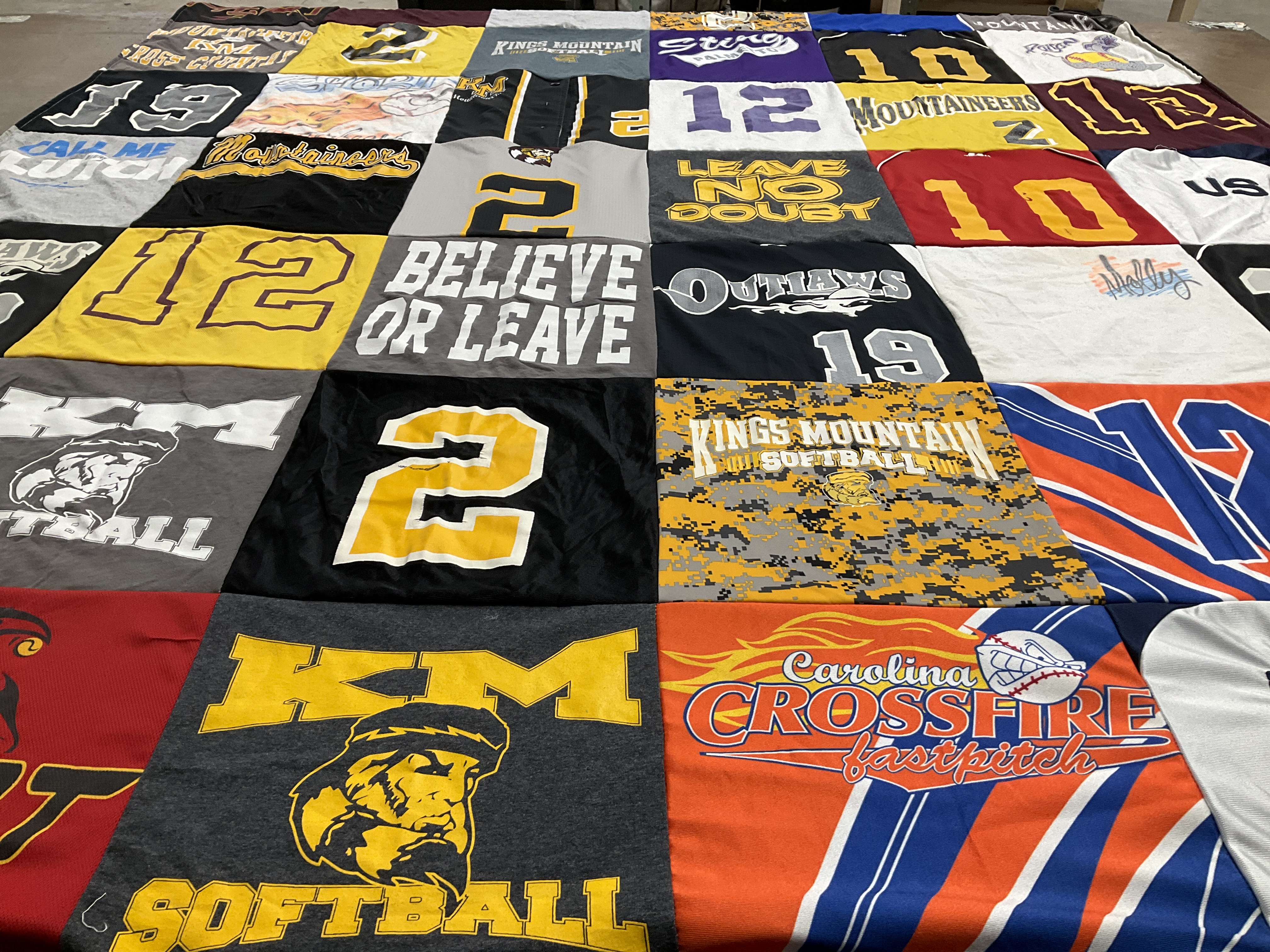 T-shirt quilt featuring kings mountain softball, outlaws by Craig from NC