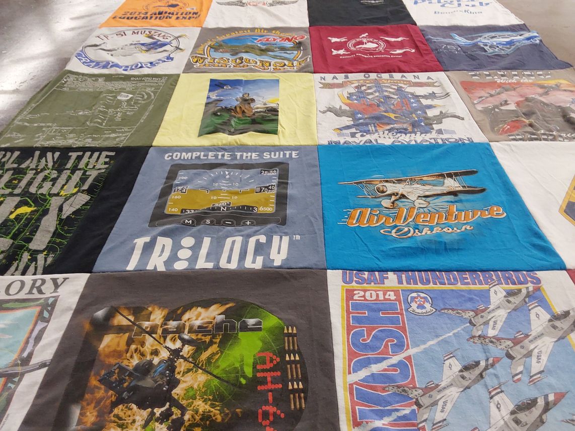 T-shirt quilt with aviation, airshows themes by Lisa from OH