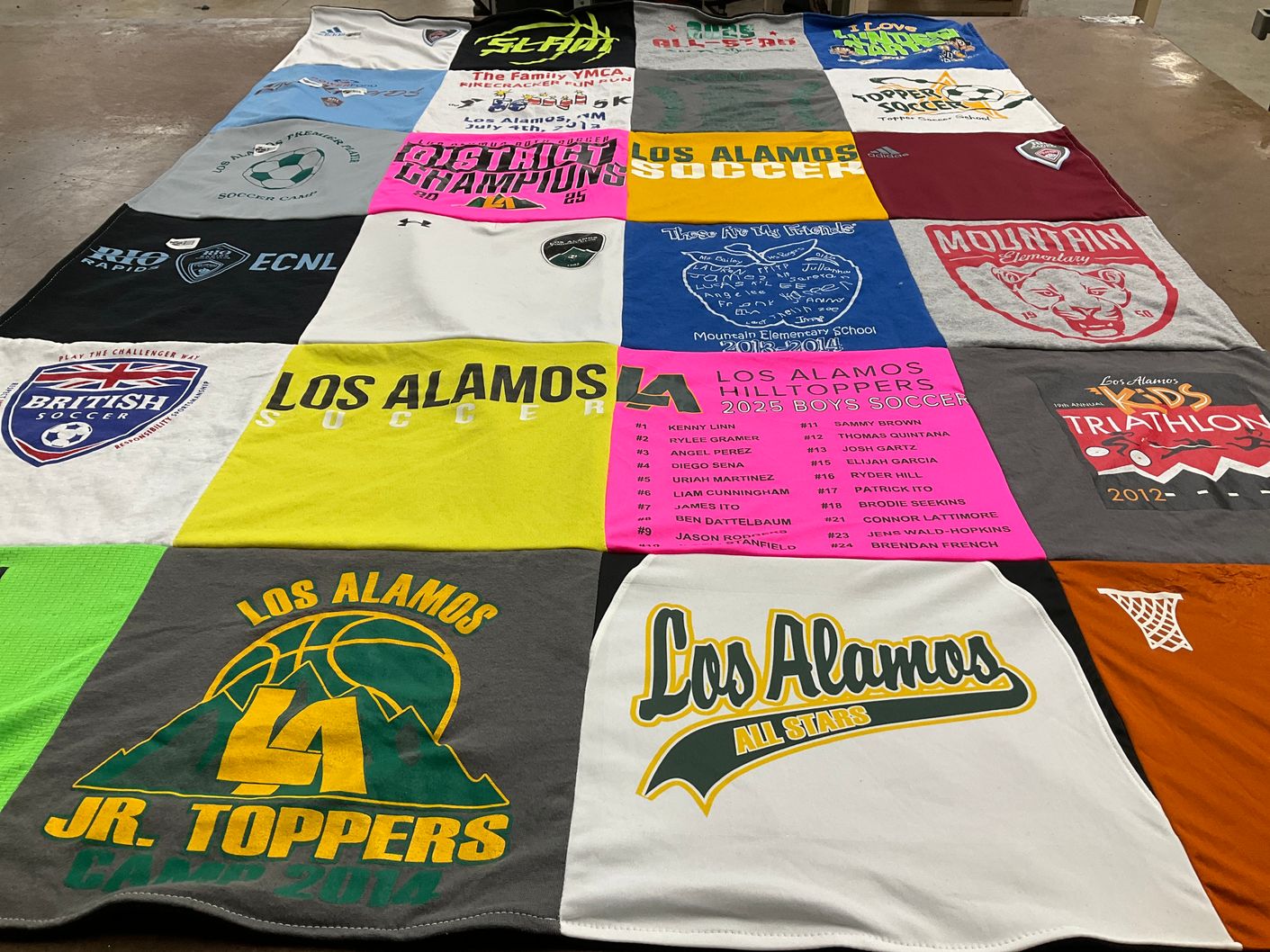 T-shirt quilt featuring los alamos jr toppers basketball, los alamos hilltoppers boys soccer by Amy from NM