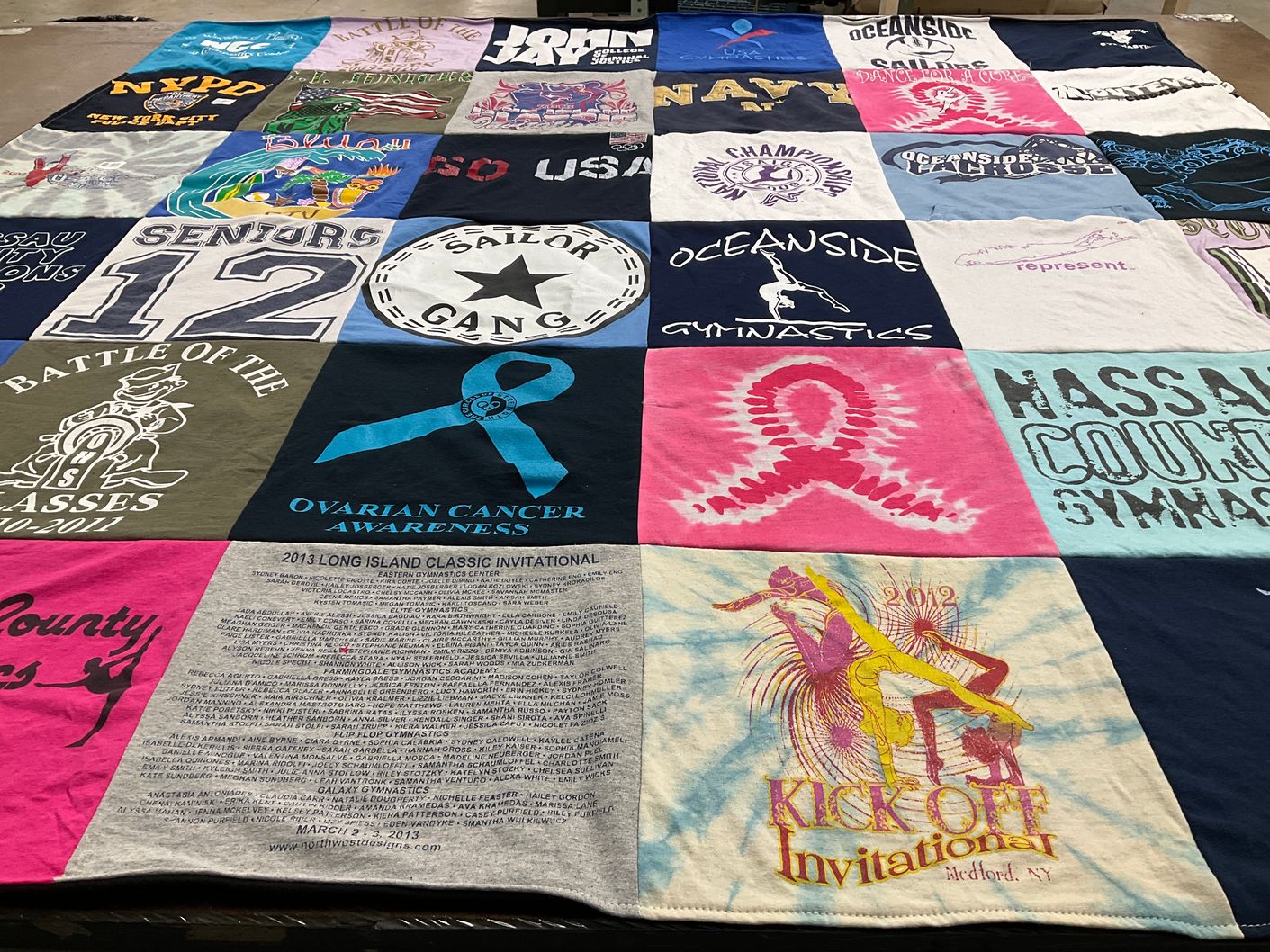 T-shirt quilt from oceanside gymnastics, nassau county gymnastics by Stephanie from NY