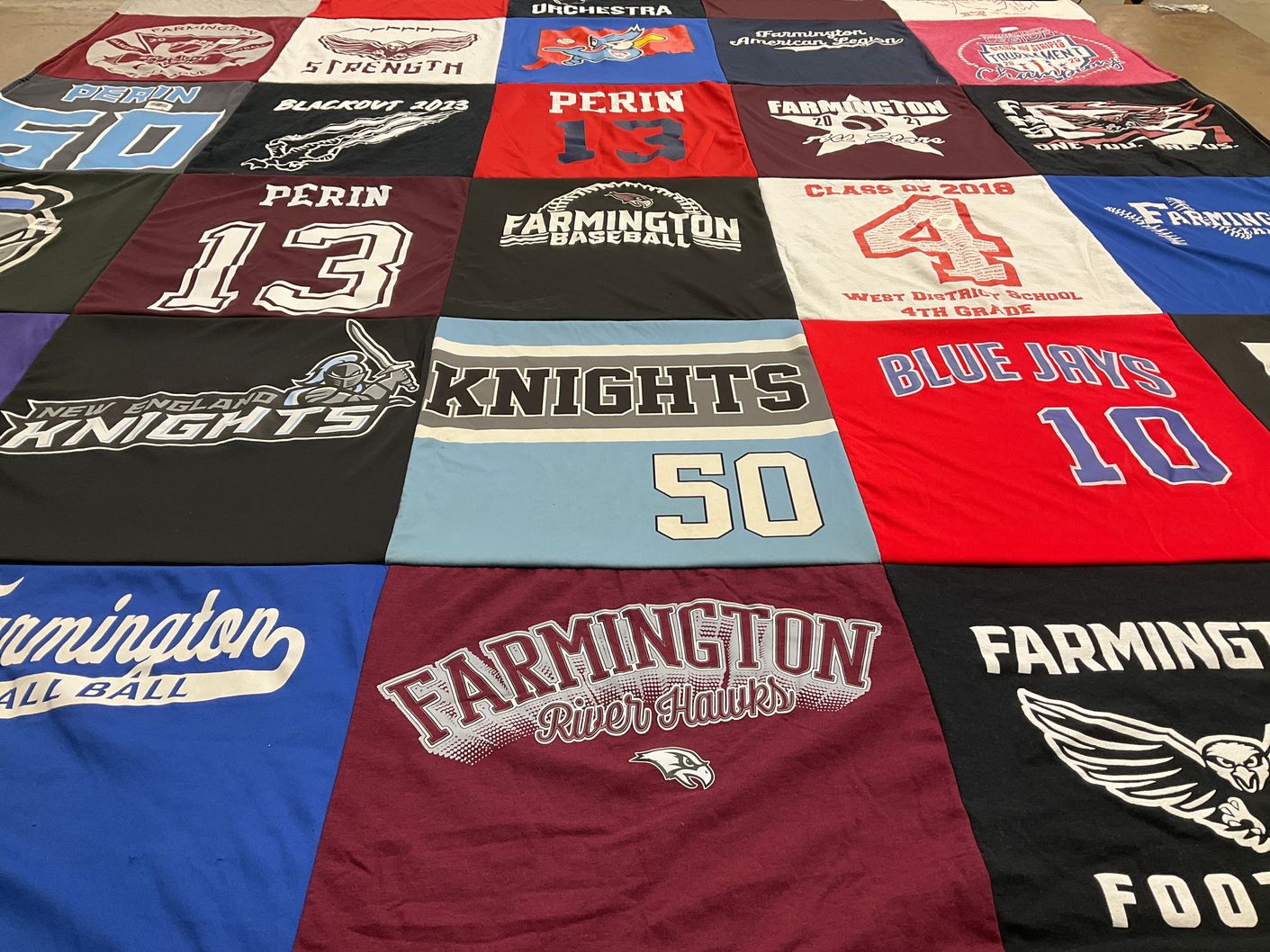 T-shirt quilt featuring new england knights, farming river hawks by Heather from CT